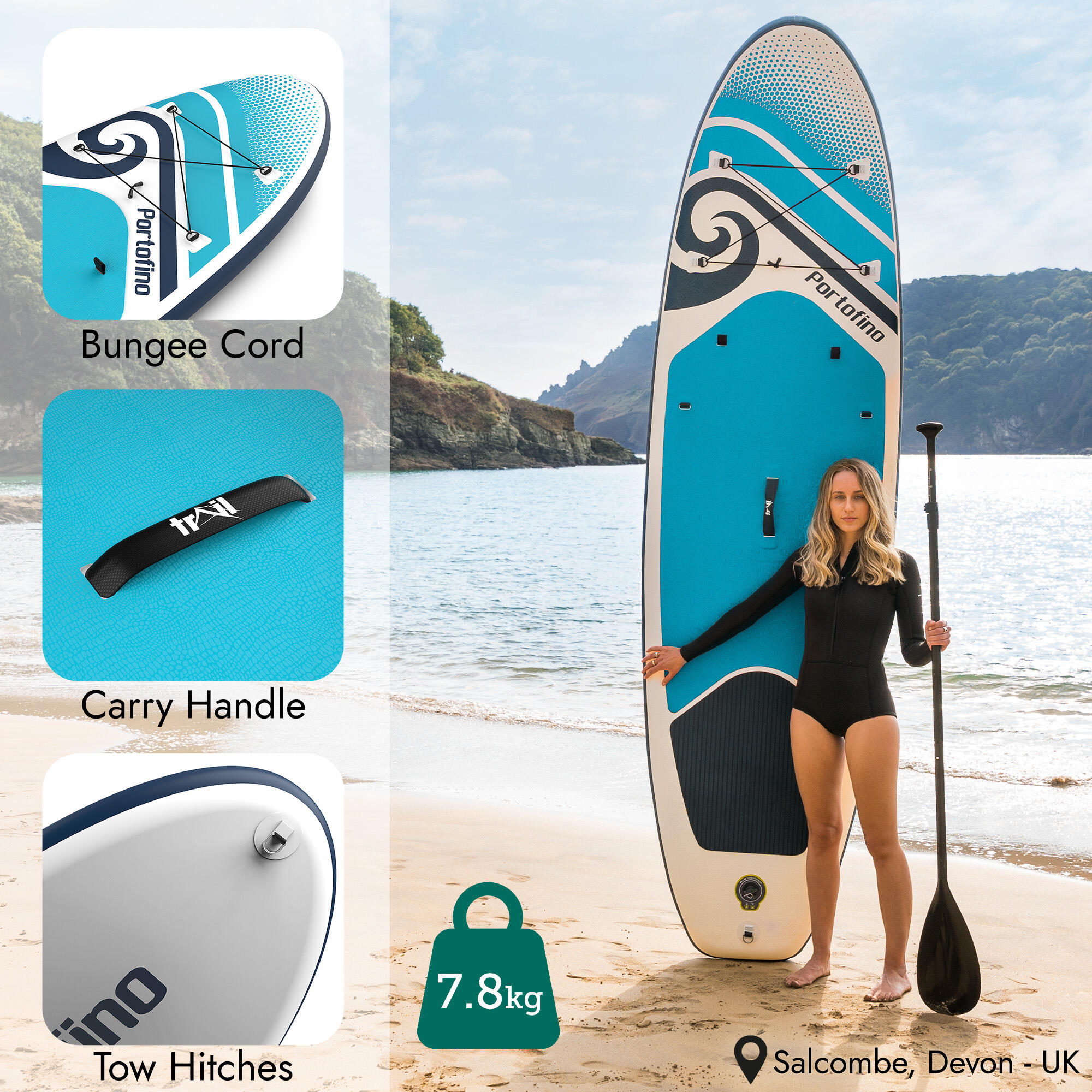 Portofino Inflatable Paddle Board Stand Up Paddleboard SUP With Bag 4/7