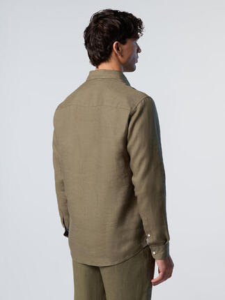 camisa de lino con logo bordado para hombre