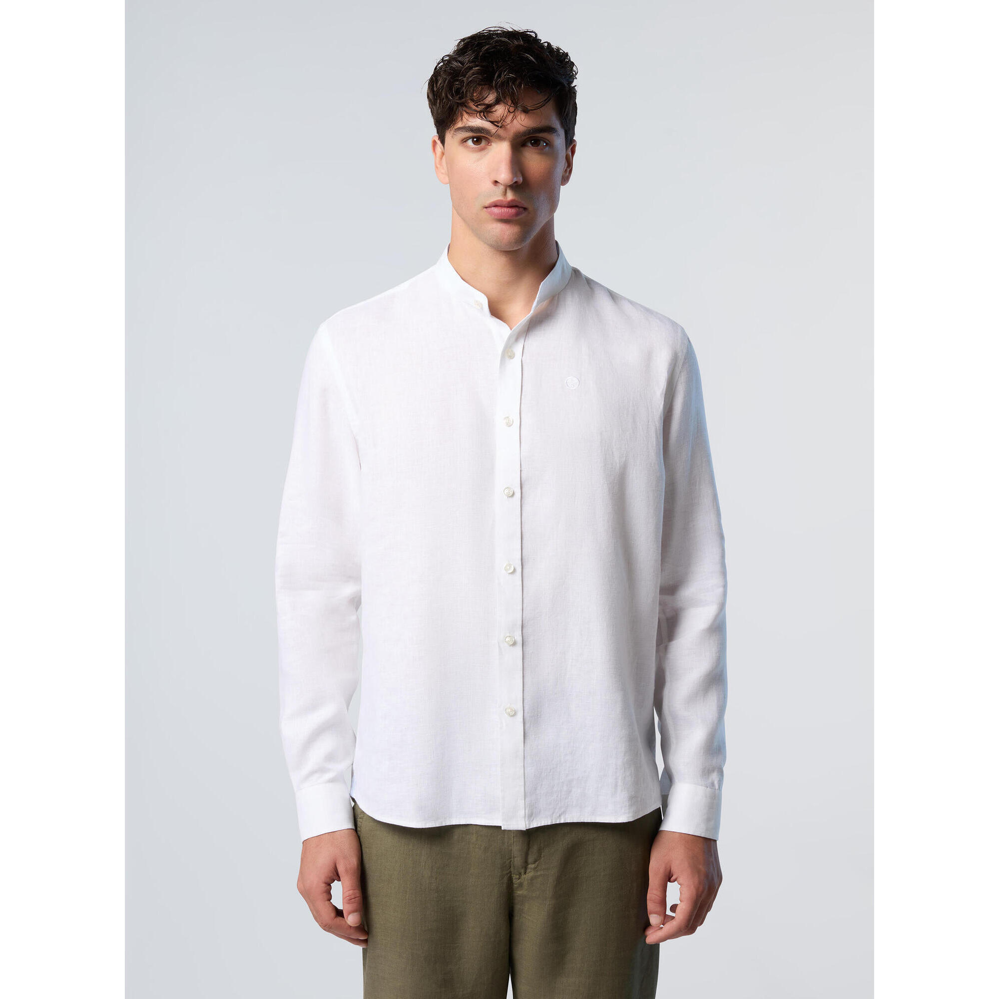 North Sails - Chemise Mandarin Avec Logo Brodé Pour Homme - Chemise Manches Longues - Blanc - 40 M - Decathlon