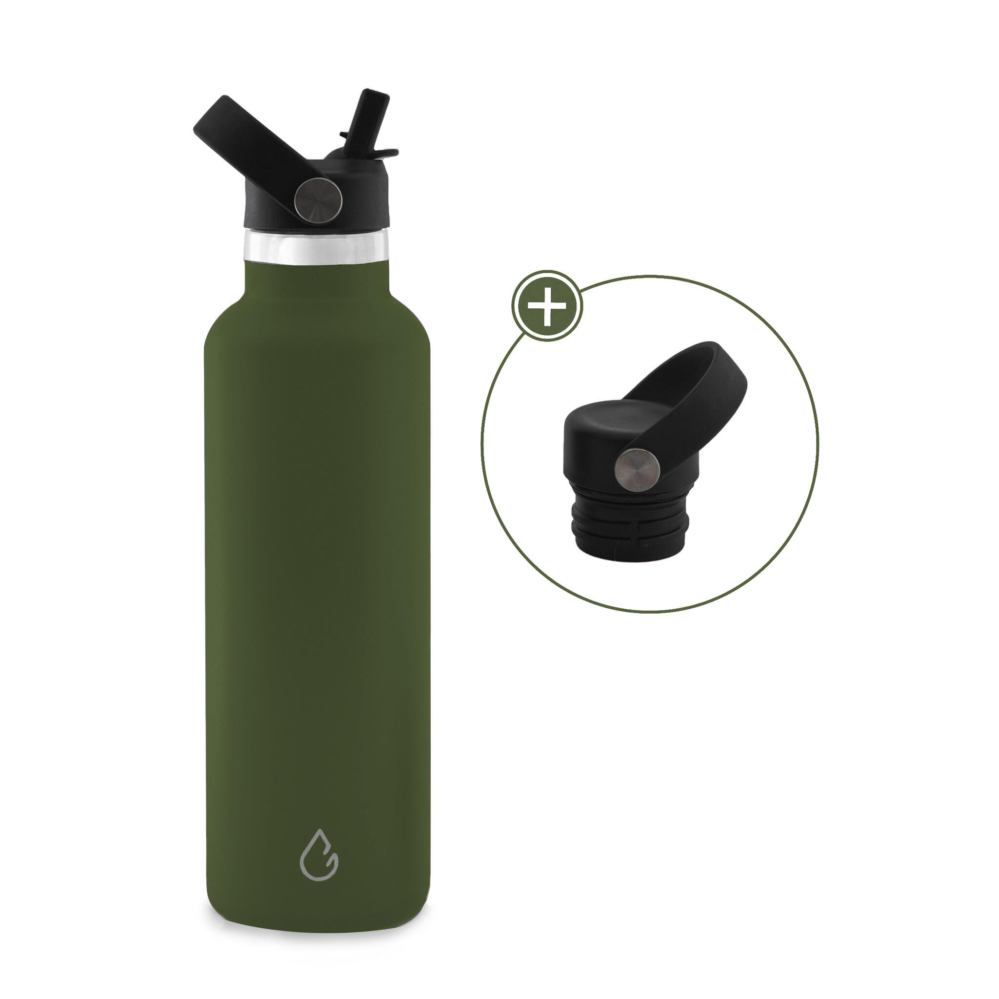 WATTAMULA GO eco waterfles RVS olijfgroen 710 ml - extra dop met rietje