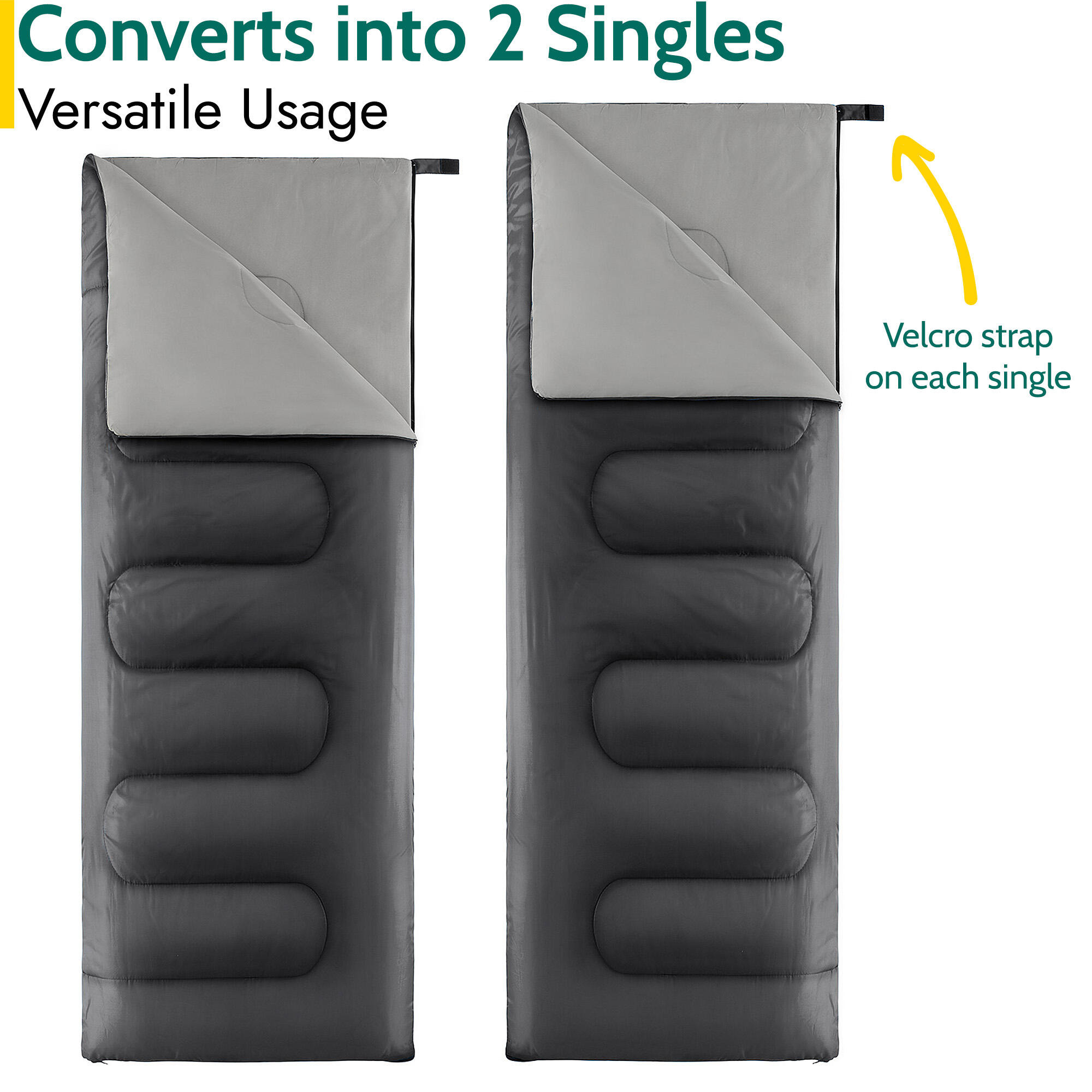 Double Sleeping Bag 2 Season Envelope Outdoor Camping Queen Size 250gsm Trail 3/6