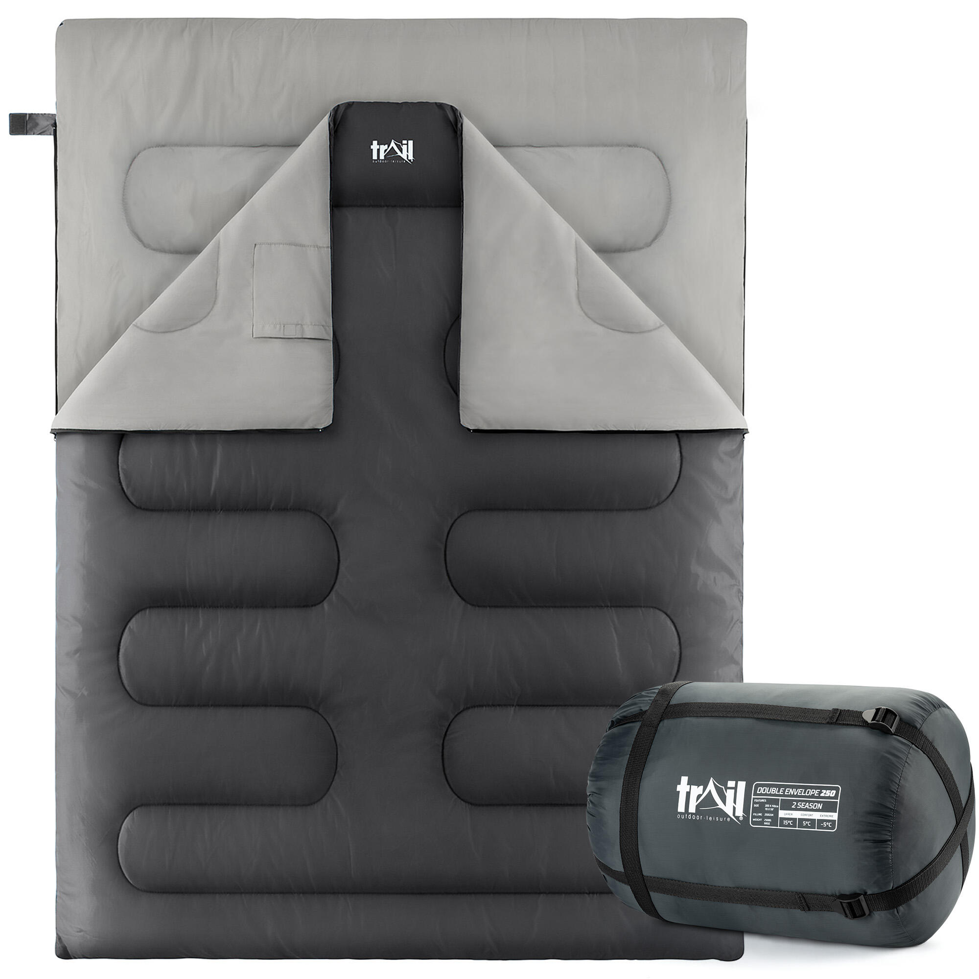 TRAIL OUTDOOR LEISURE Double Sleeping Bag 2 Season Envelope Outdoor Camping Queen Size 250gsm Trail