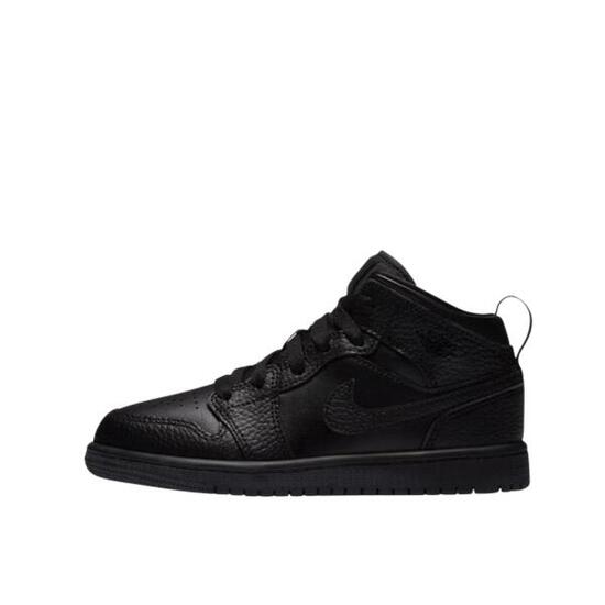 Zapatillas 1 Mid Triple Black Tumbled Leather Enfant et Bébé
