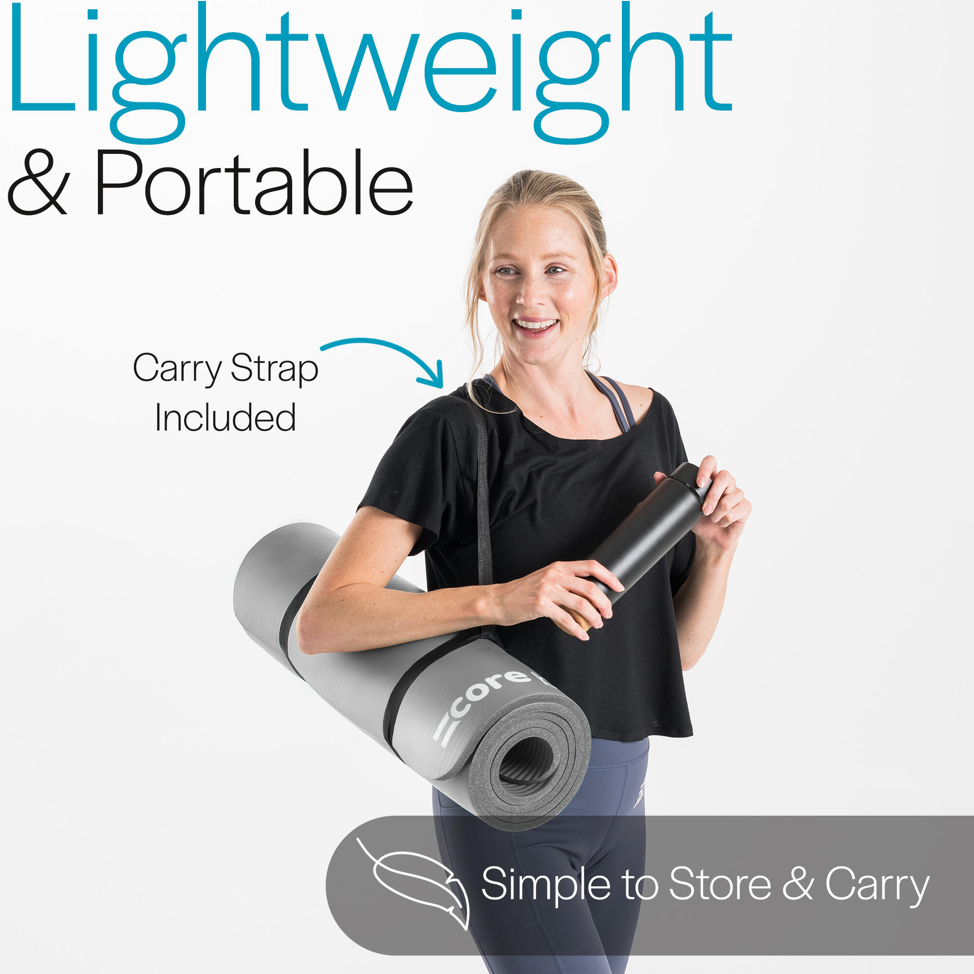 Yoga Pilates Mat 10mm Thick Foam Exercise Gym Fitness Carry Strap Core Balance 5/6