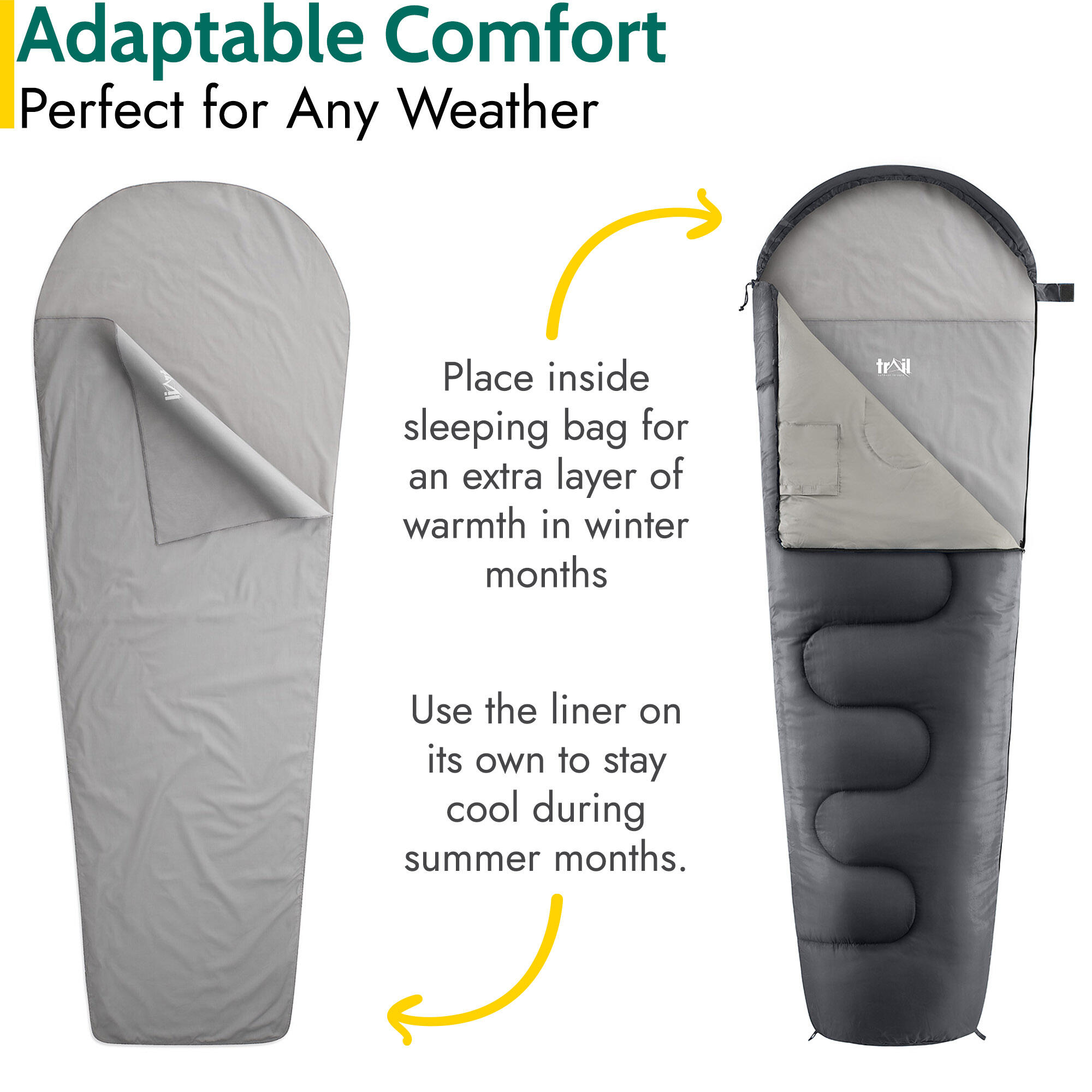 Mummy Sleeping Bag Liner Single Adult Lightweight Compact With