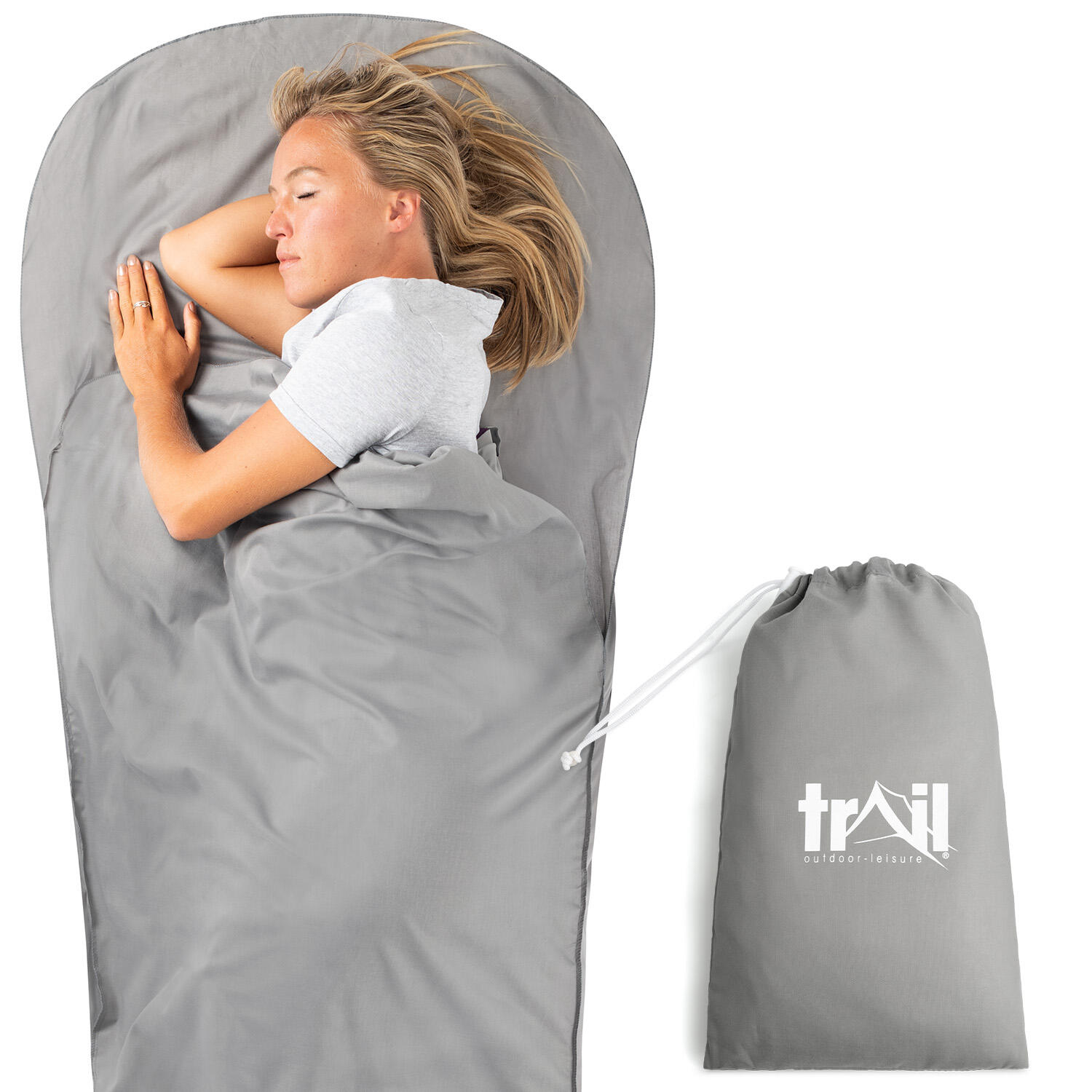 TRAIL OUTDOOR LEISURE Mummy Sleeping Bag Liner Single Adult Lightweight Compact With Pillow Pocket