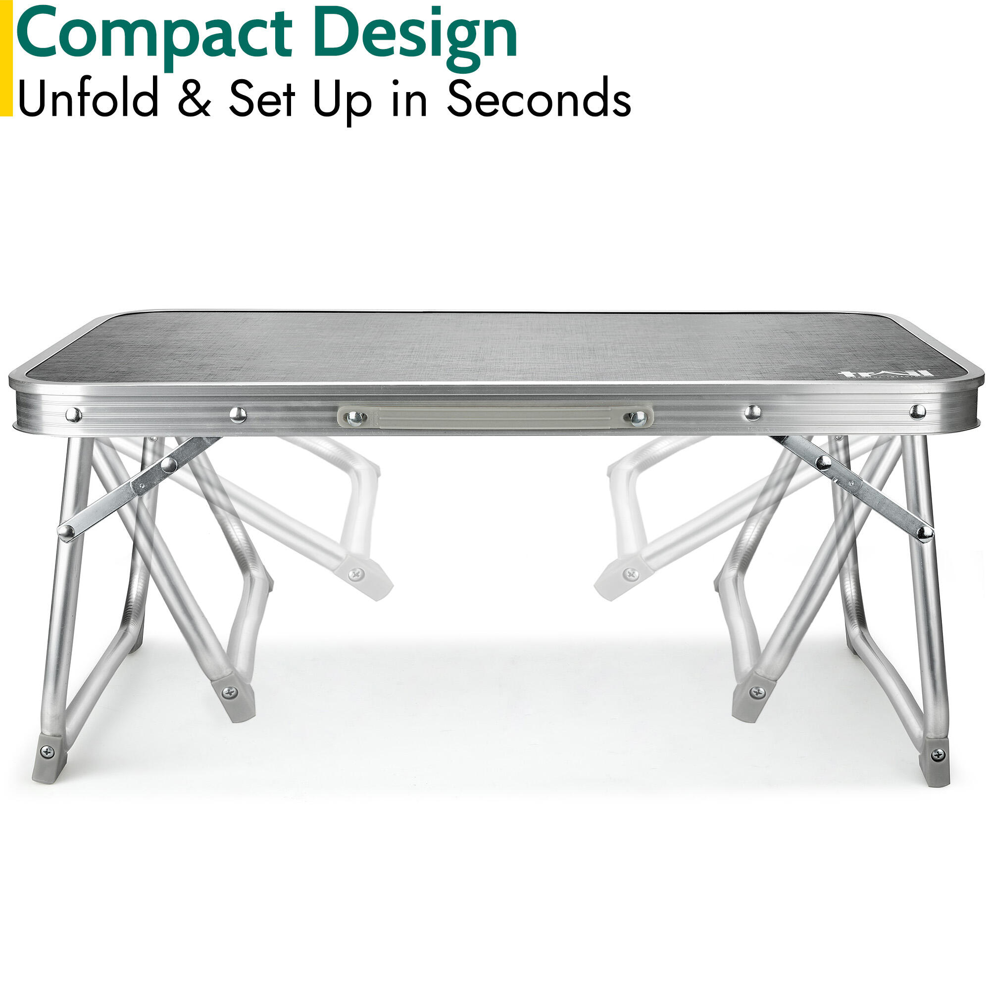 Folding Camping Table Lightweight Aluminium Frame W60cm x D40cm x H26cm Trail 3/7