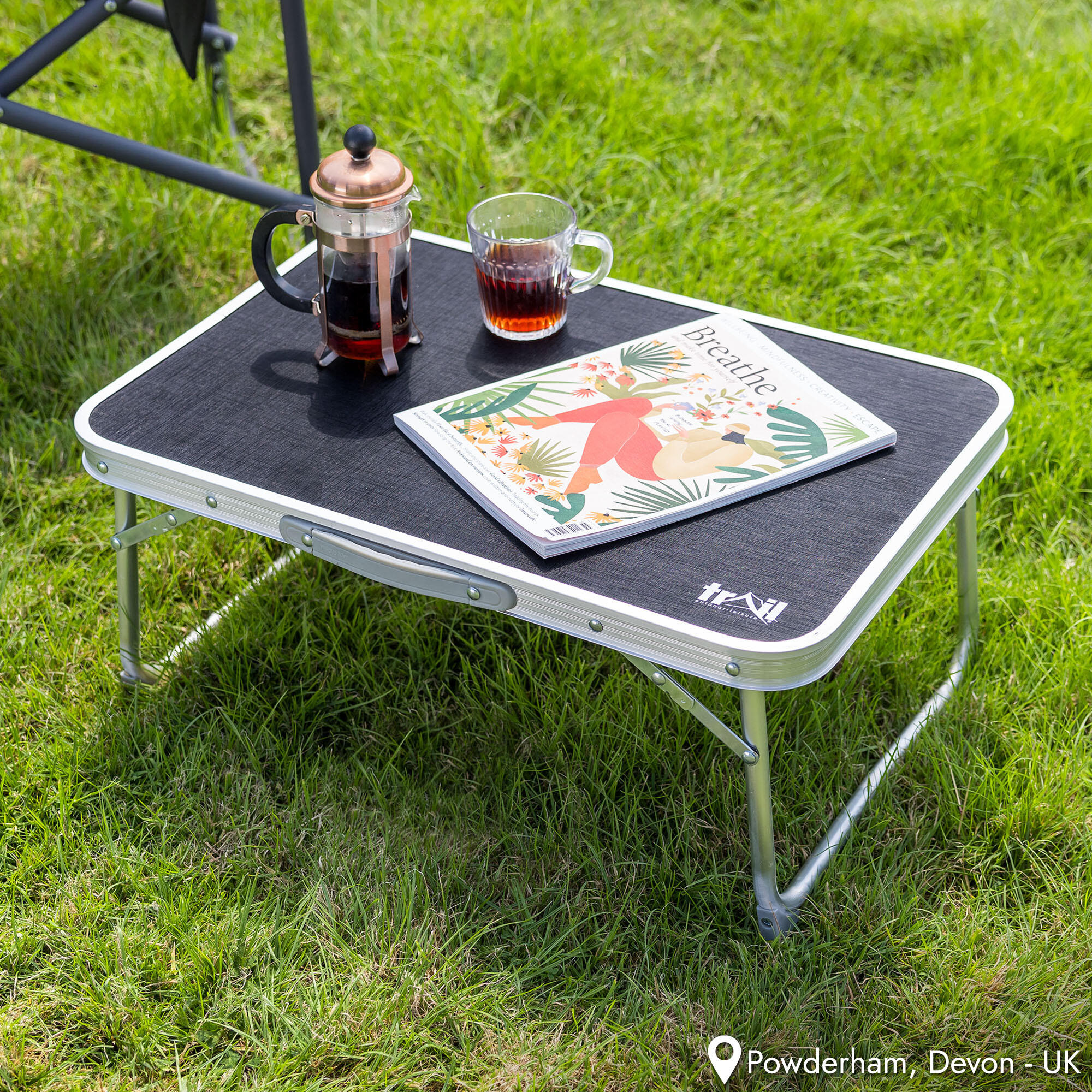 Folding Camping Table Lightweight Aluminium Frame W60cm x D40cm x H26cm Trail 2/7
