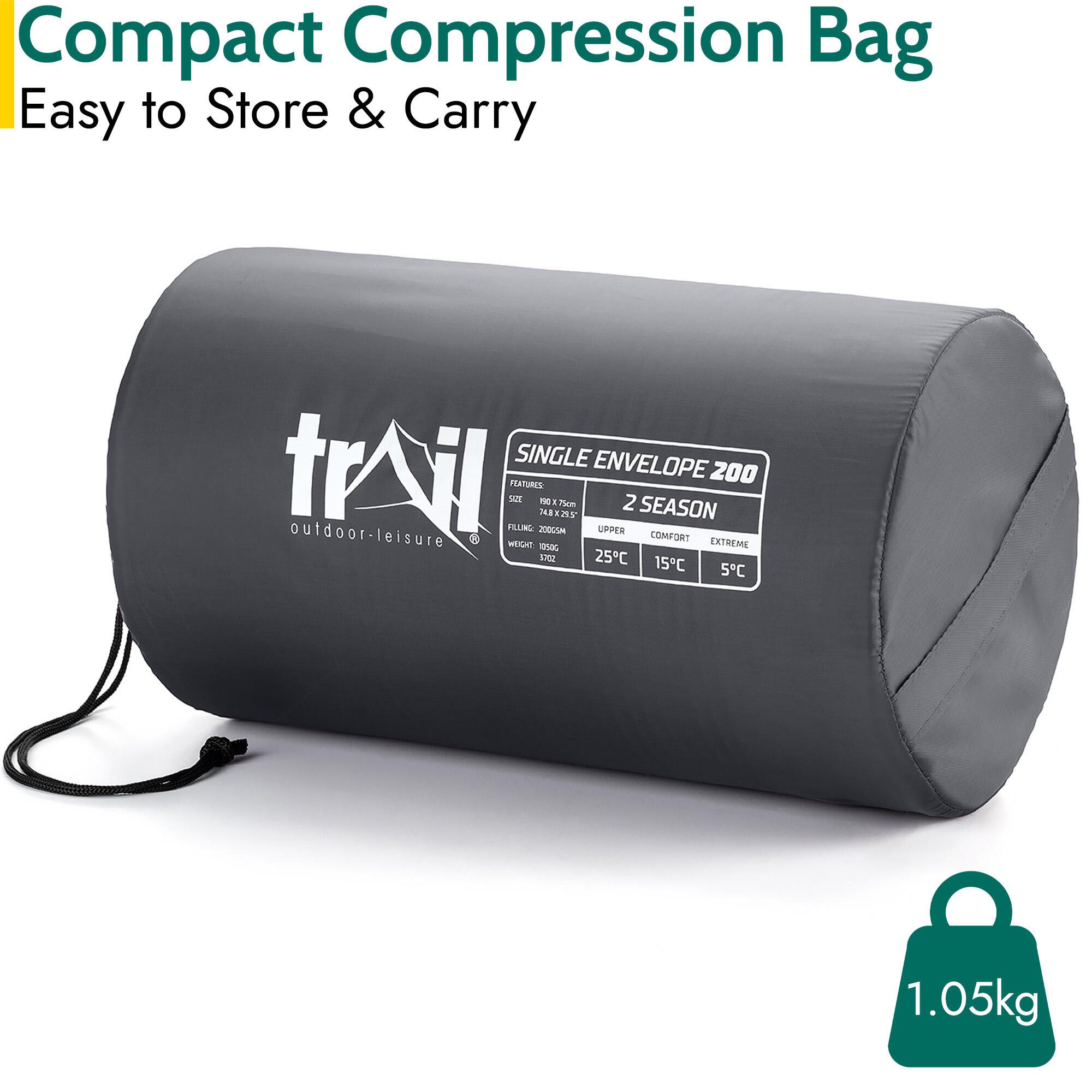 Envelope Sleeping Bag 2 Season Single Adult Outdoor Camping 200gsm Trail 4/5