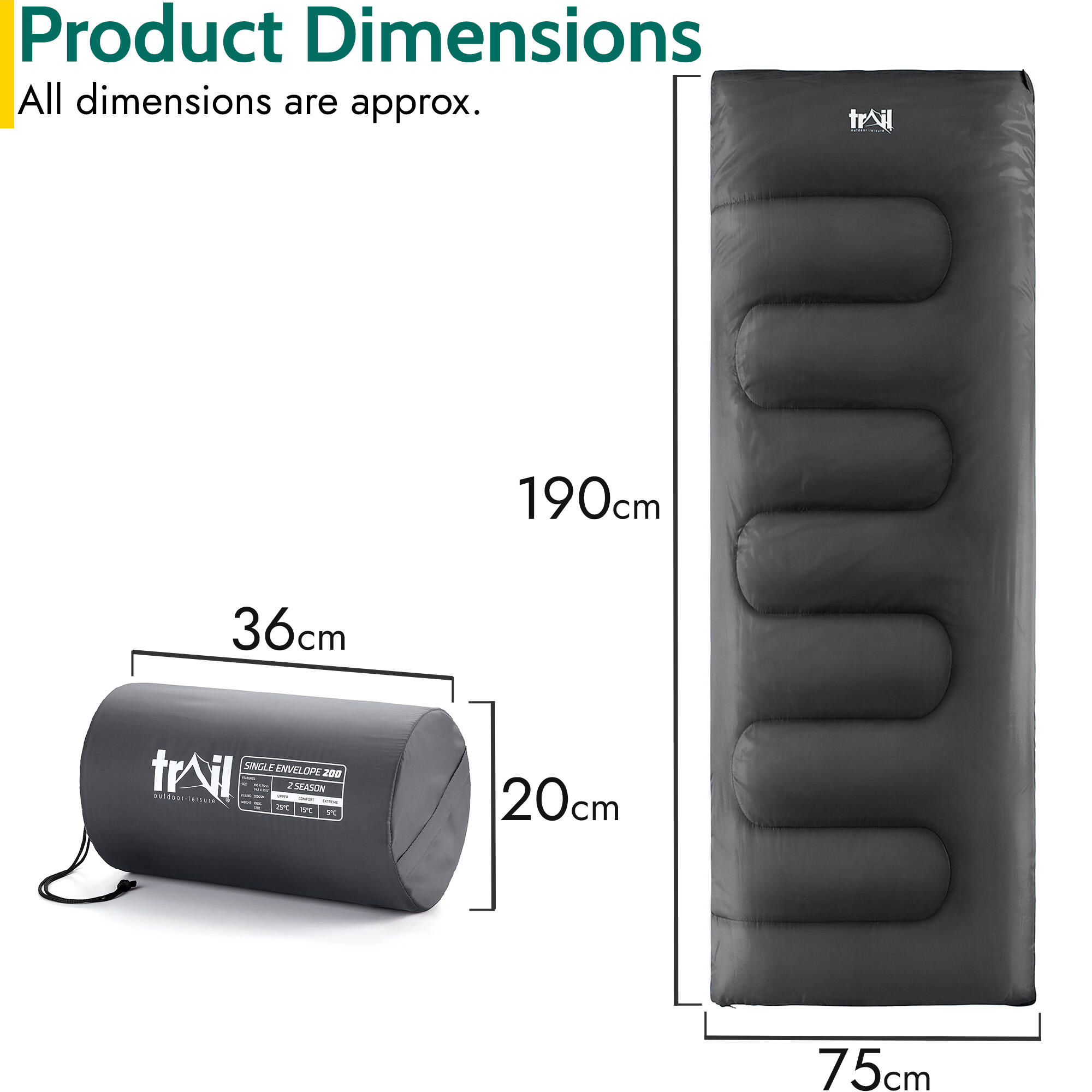 Envelope Sleeping Bag 2 Season Single Adult Outdoor Camping 200gsm Trail 5/5