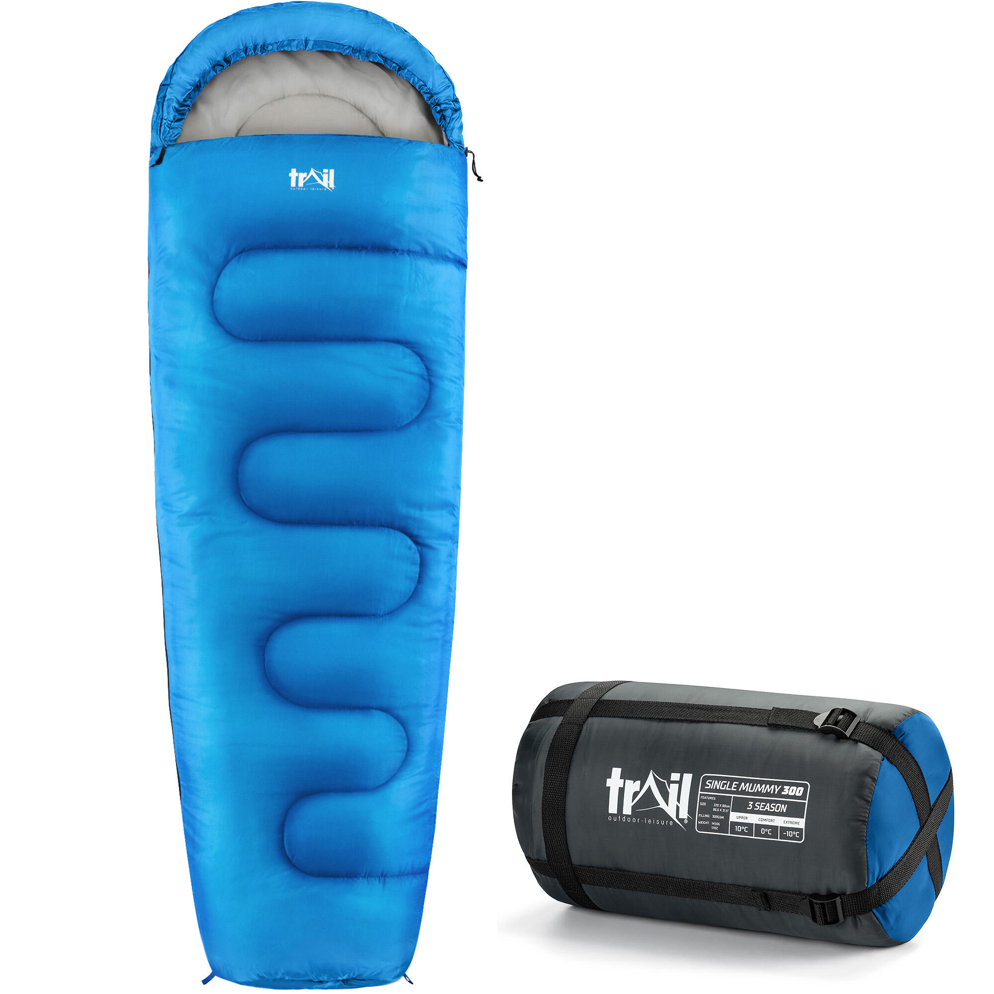 TRAIL OUTDOOR LEISURE Mummy Sleeping Bag 3 Season Waterproof Adult Single Outdoor Camping Trail