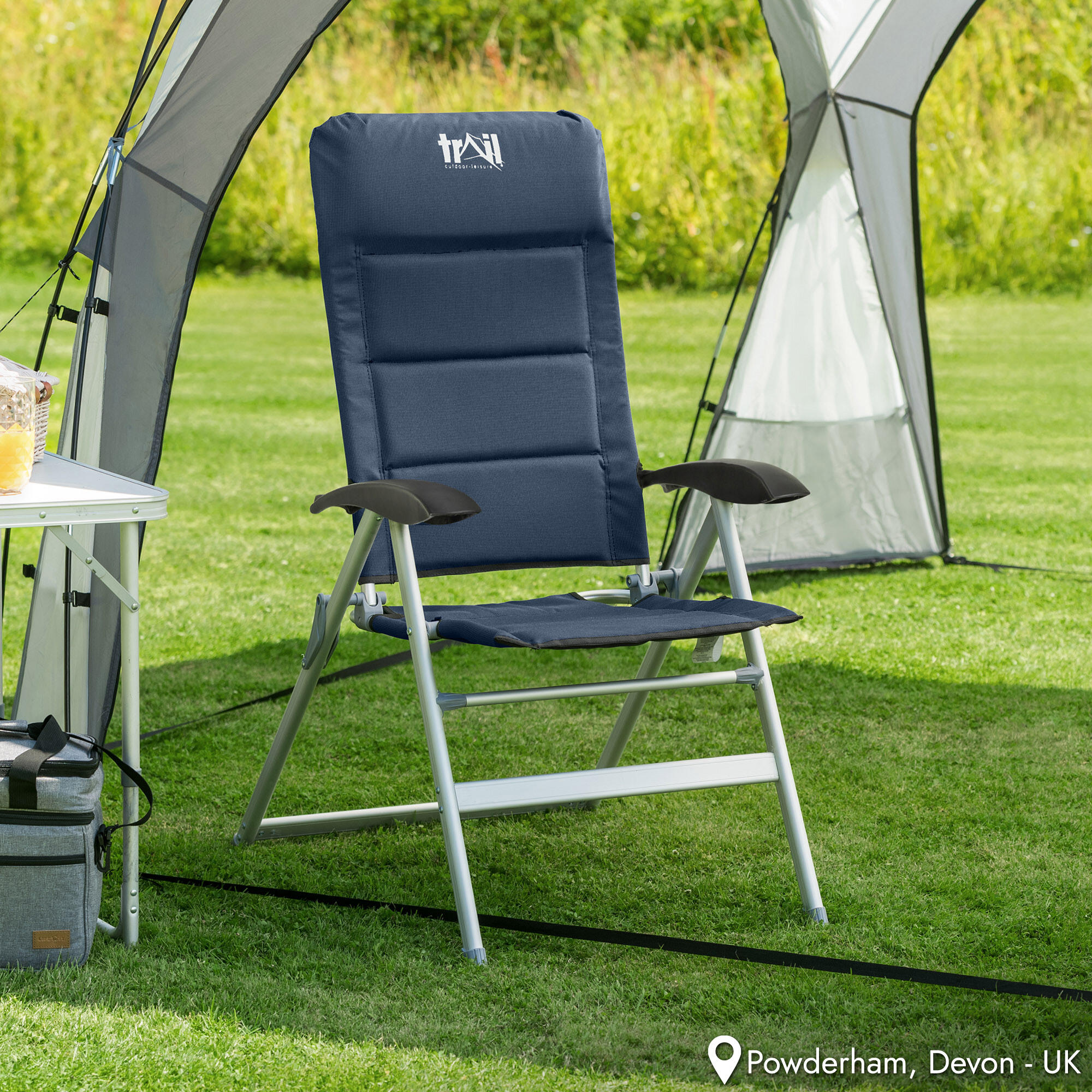 Reclining Camping Chair Folding Aluminium Garden Recliner Sponge Padded Trail 2/7