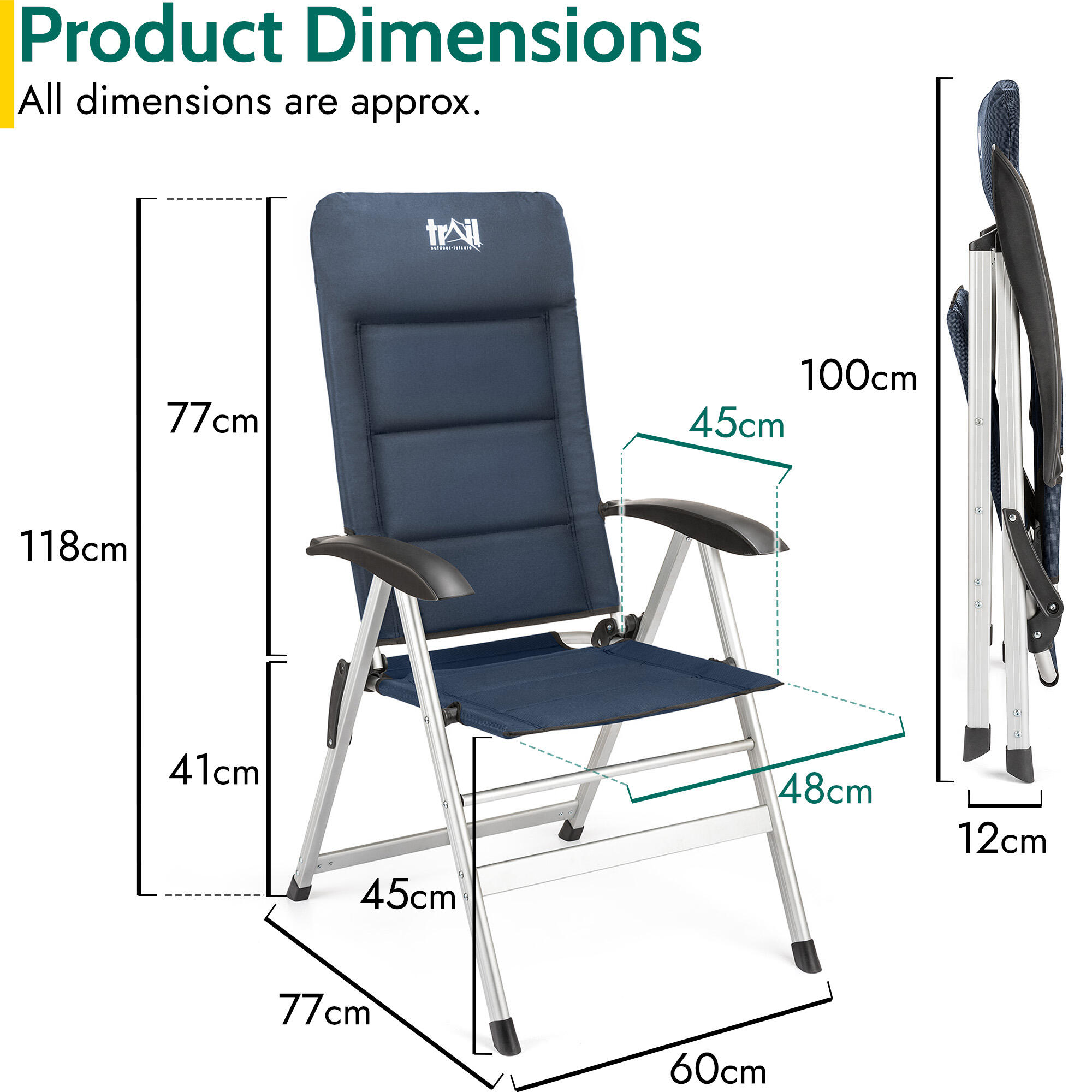 Reclining Camping Chair Folding Aluminium Garden Recliner Sponge Padded Trail 7/7