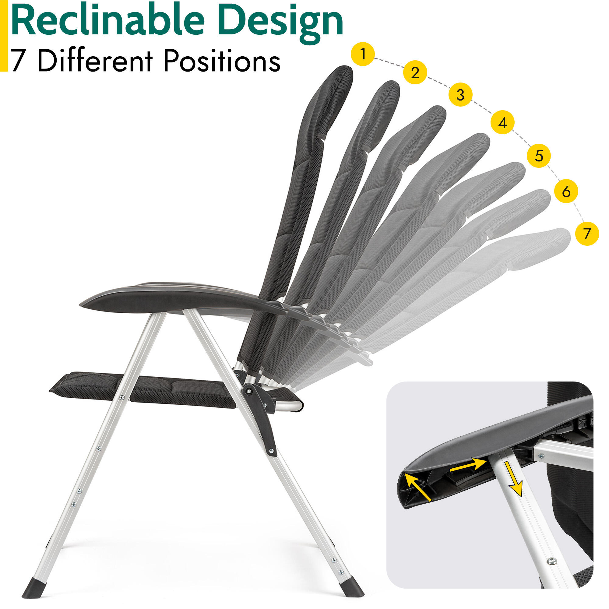 Reclining Camping Chair Folding Aluminium Garden Recliner Luxury Padded Trail 3/7