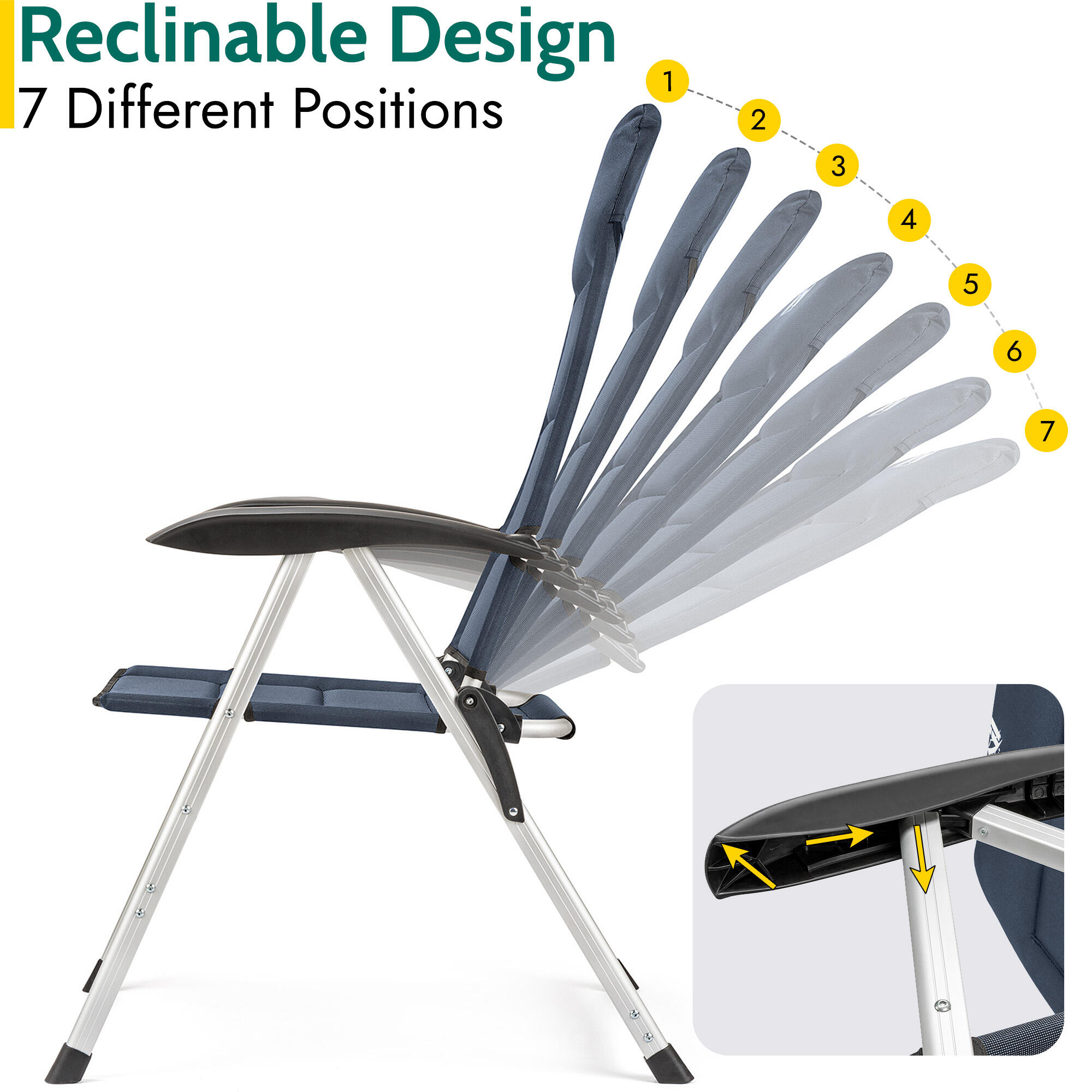 Reclining Camping Chair Folding Aluminium Garden Recliner Sponge Padded Trail 3/7