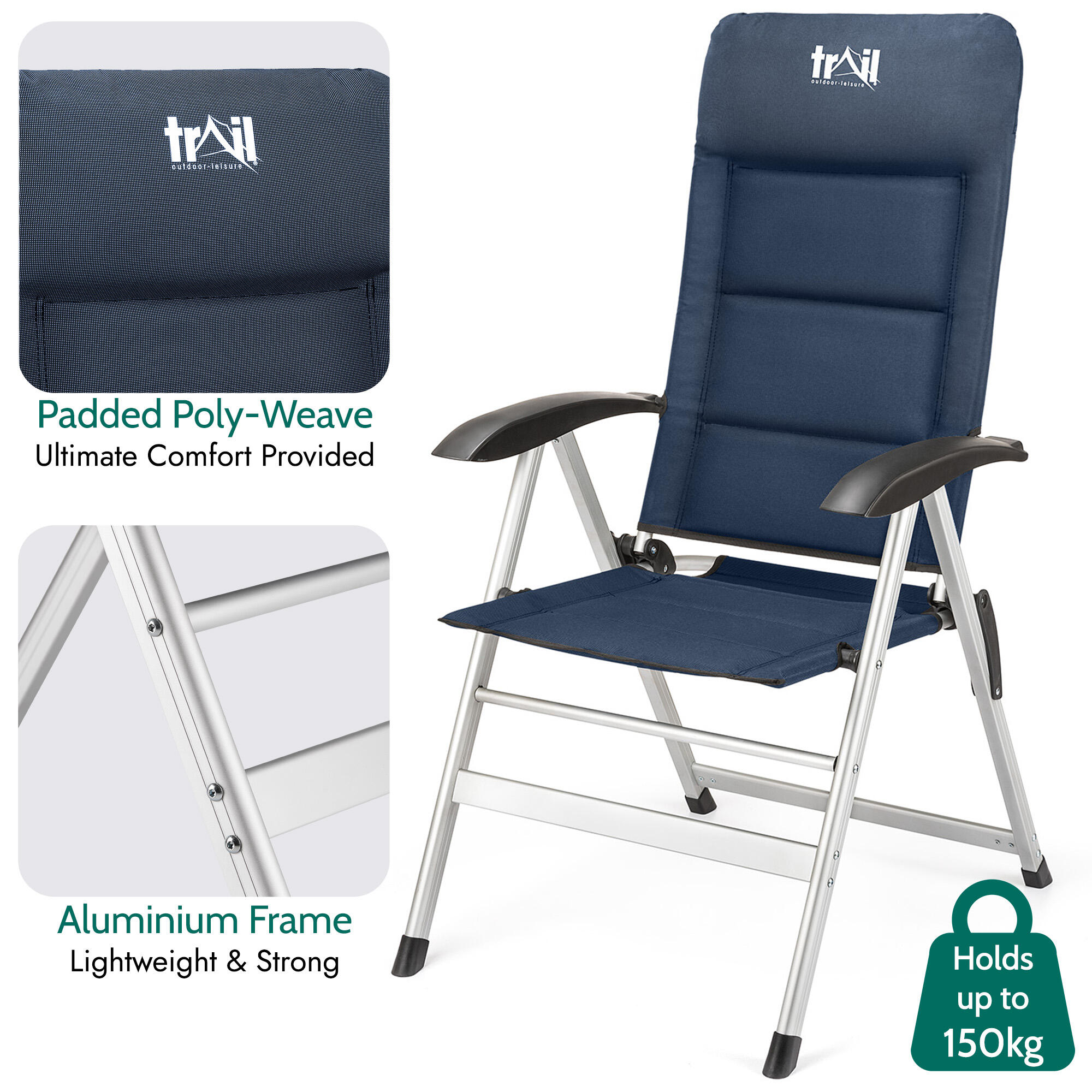 Reclining Camping Chair Folding Aluminium Garden Recliner Sponge Padded Trail 4/7