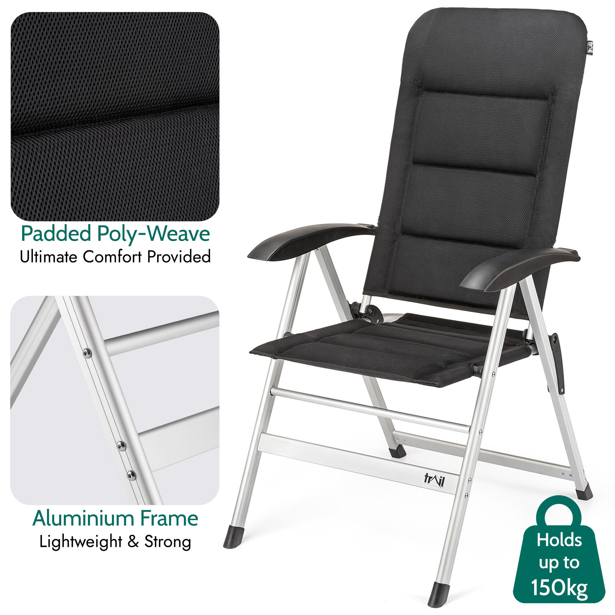 Reclining Camping Chair Folding Aluminium Garden Recliner Luxury Padded Trail 4/7