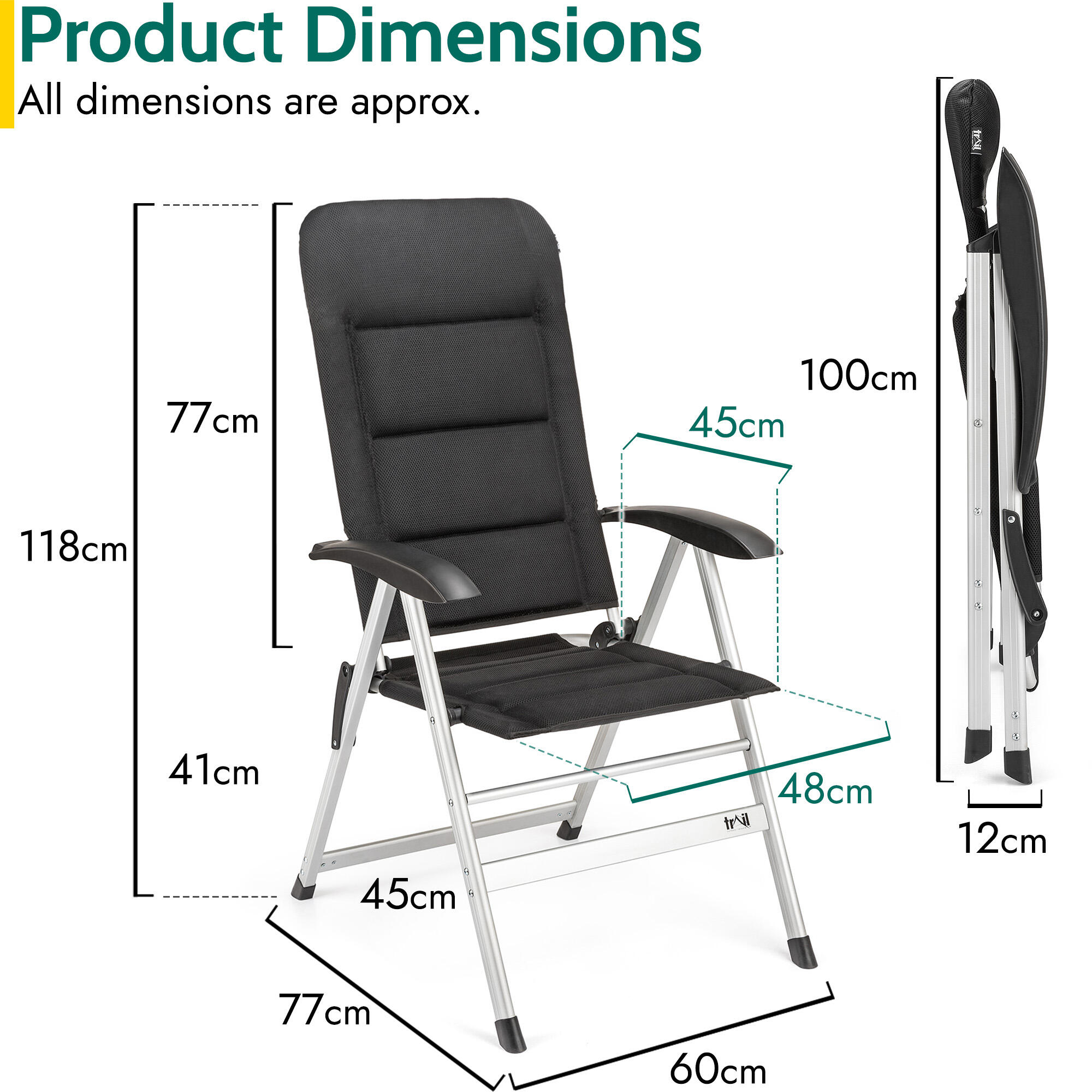 Reclining Camping Chair Folding Aluminium Garden Recliner Luxury Padded Trail 7/7