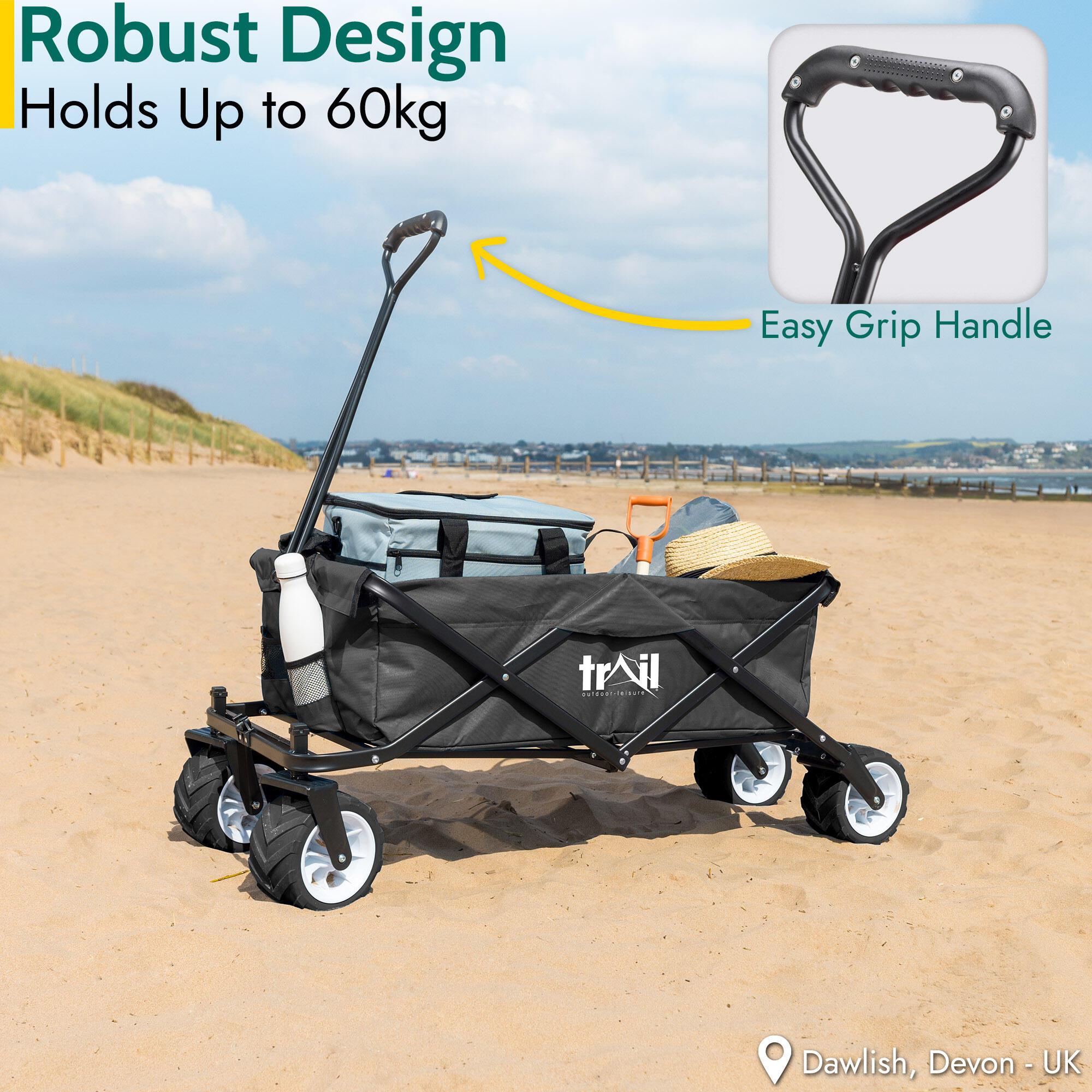 Folding Beach Trolley Camping Cart All Terrain Wheels Festival Garden 60kg Trail 2/7