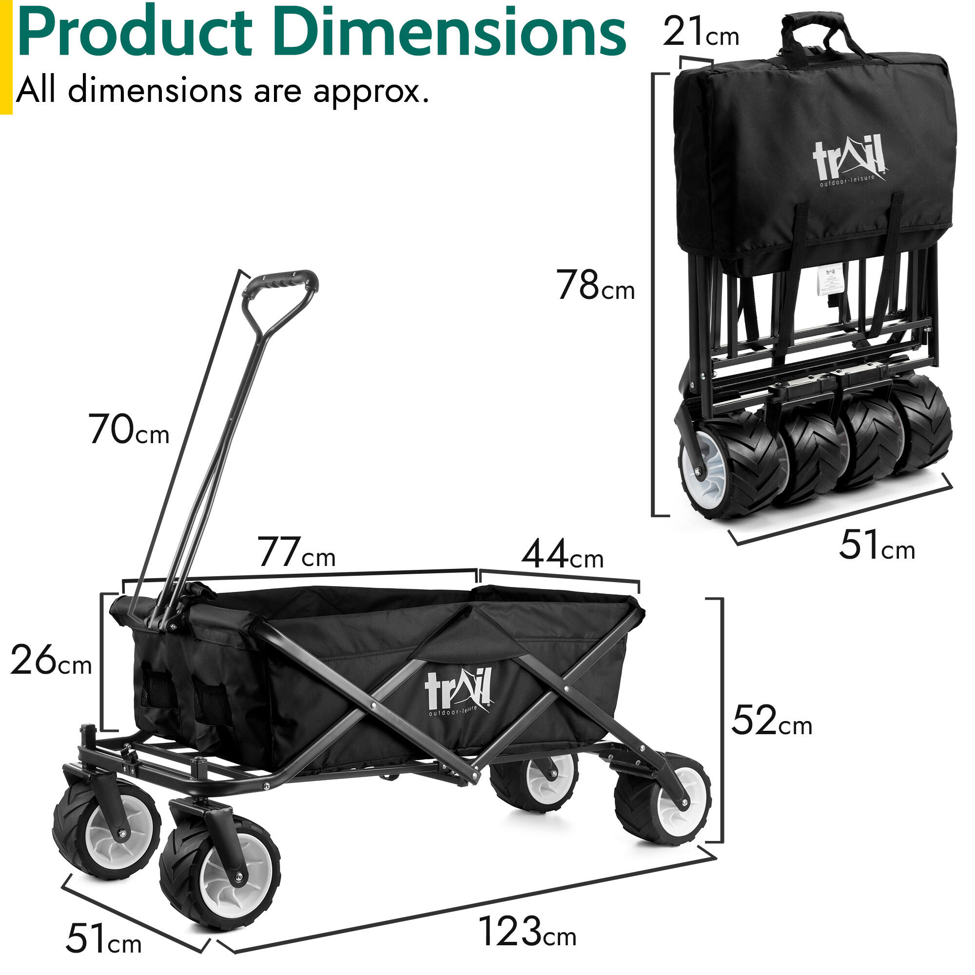 Folding Beach Trolley Camping Cart All Terrain Wheels Festival Garden 60kg Trail 6/7