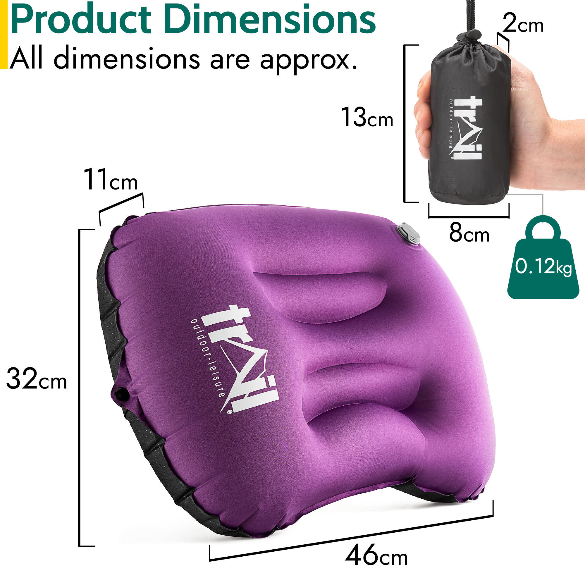 Inflatable Camping Pillow Large Travel Cushion Back Neck Support Waterproof 7/7