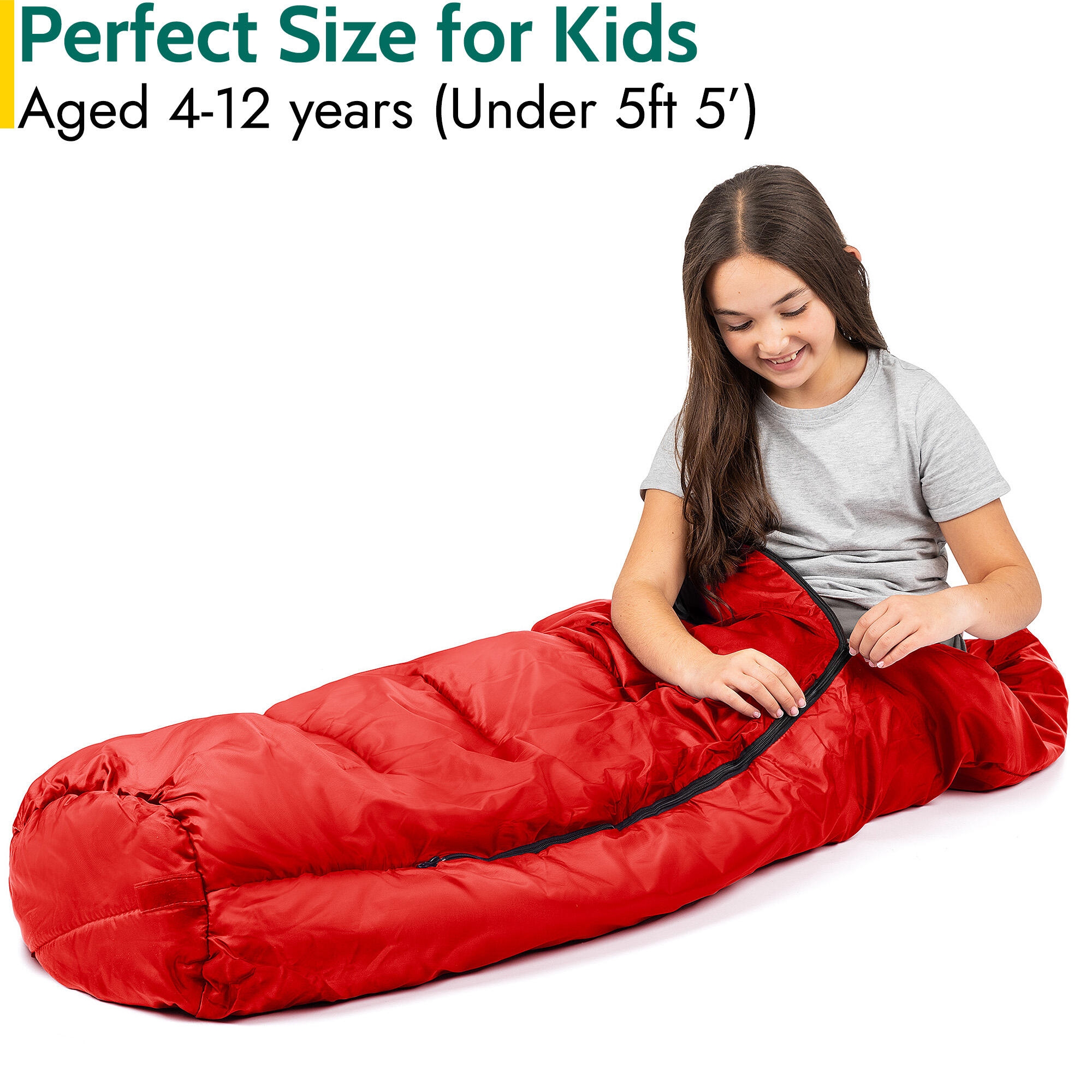 Trail Kids Sleeping Bag Mummy Hooded 3 Season Soft Warm 2 Way Zip Boys Girls 2/7