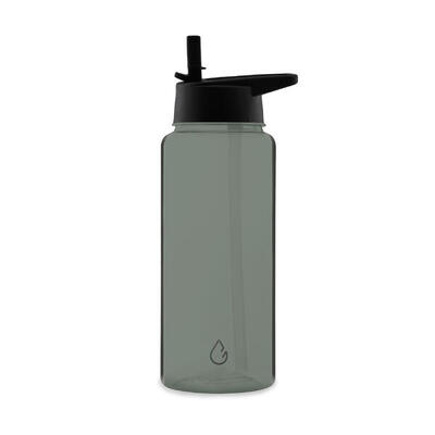 Waterfles met rietje groen/grijs transparant 1 liter