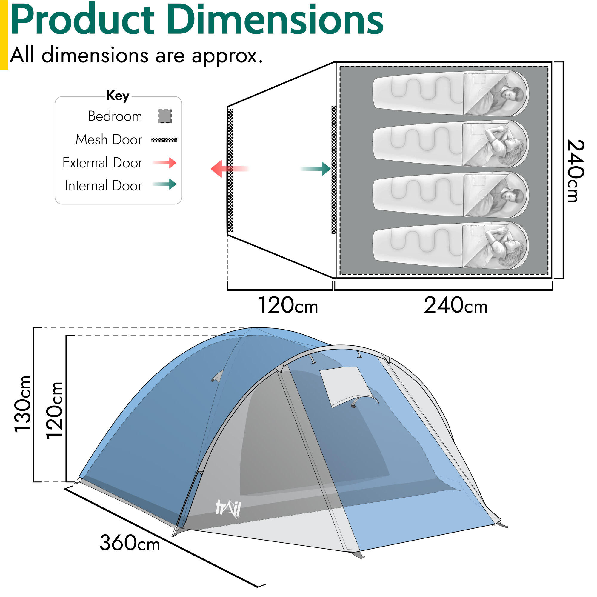 Bracken 4 Man Tent With Porch Waterproof at 3000mm HH Camping Festival Trail 6/7