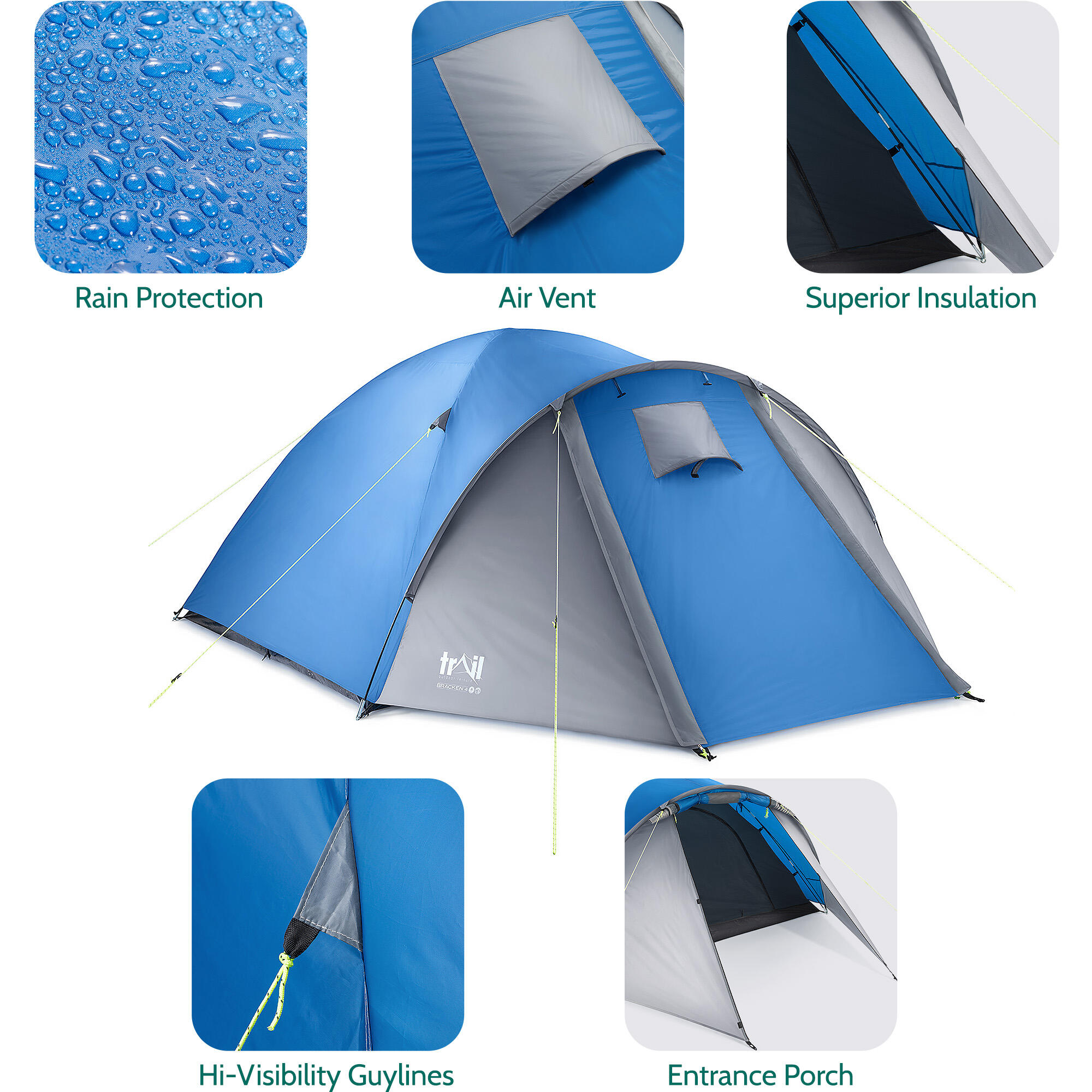 Bracken 4 Man Tent With Porch Waterproof at 3000mm HH Camping Festival Trail 4/7