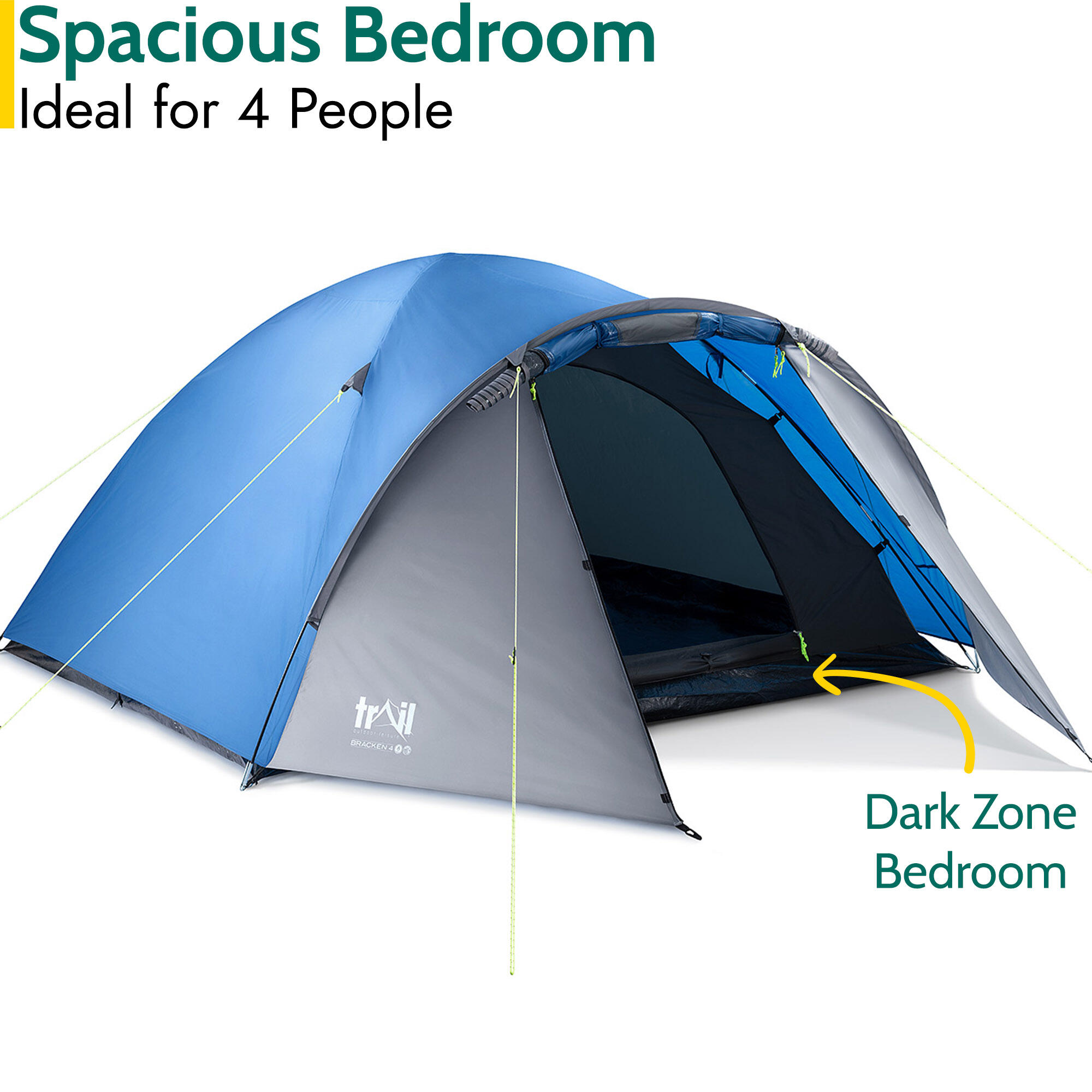 Bracken 4 Man Tent With Porch Waterproof at 3000mm HH Camping Festival Trail 3/7