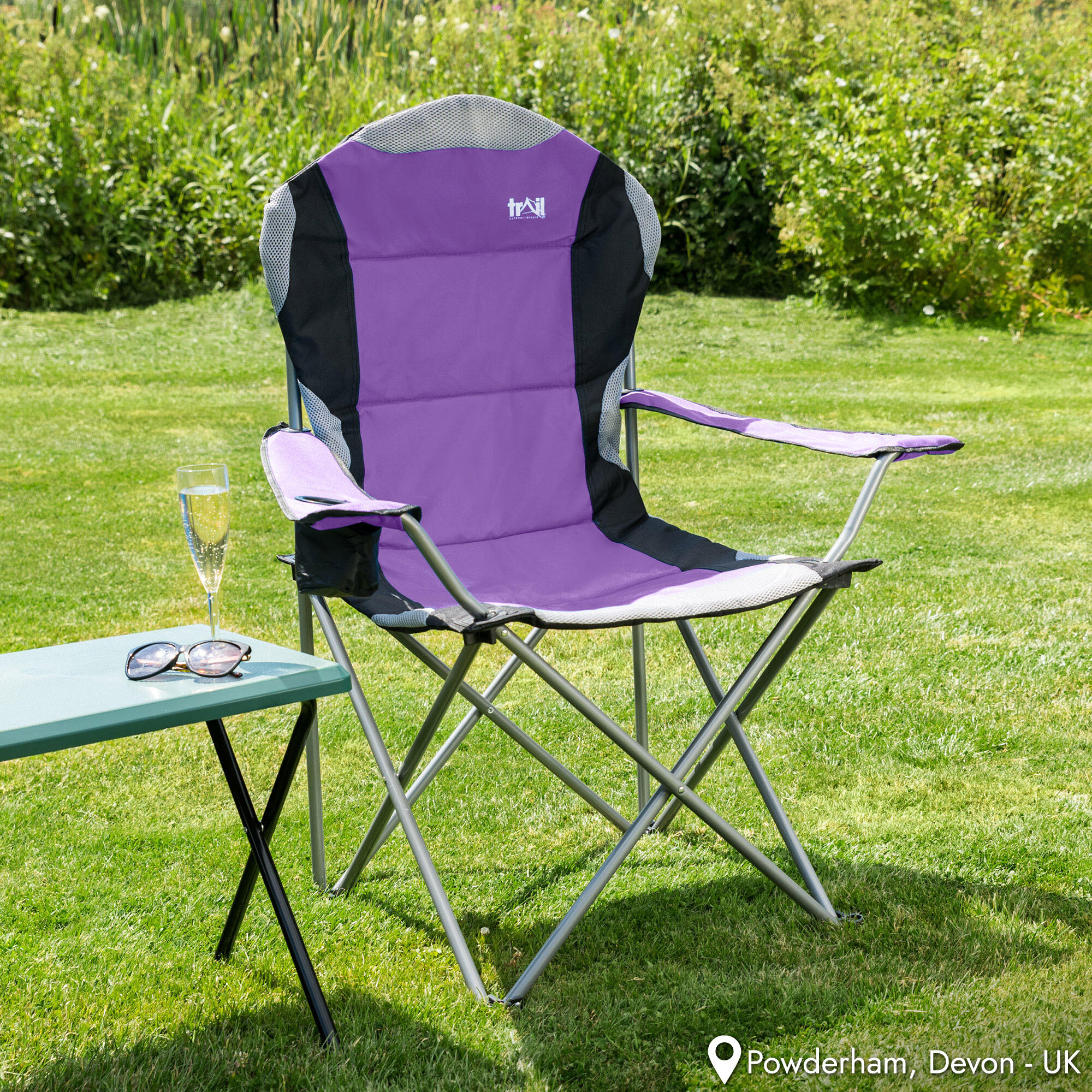 Folding Camping Chair Deluxe Padded High Back Portable Garden Fishing Trail 2/7