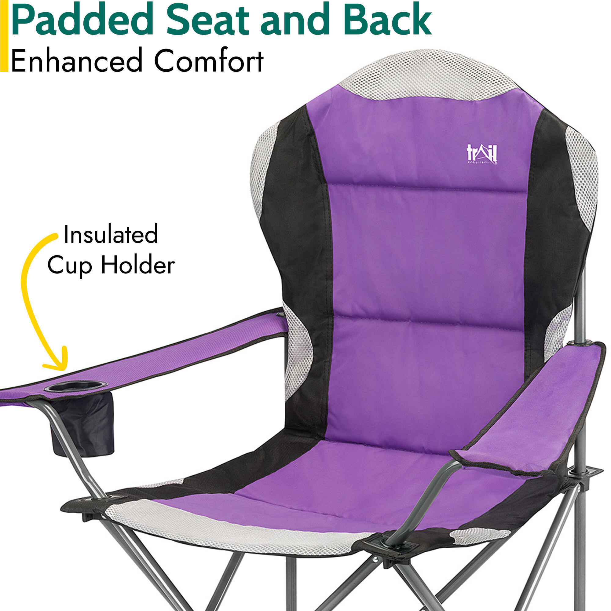 Folding Camping Chair Deluxe Padded High Back Portable Garden Fishing Trail 4/7
