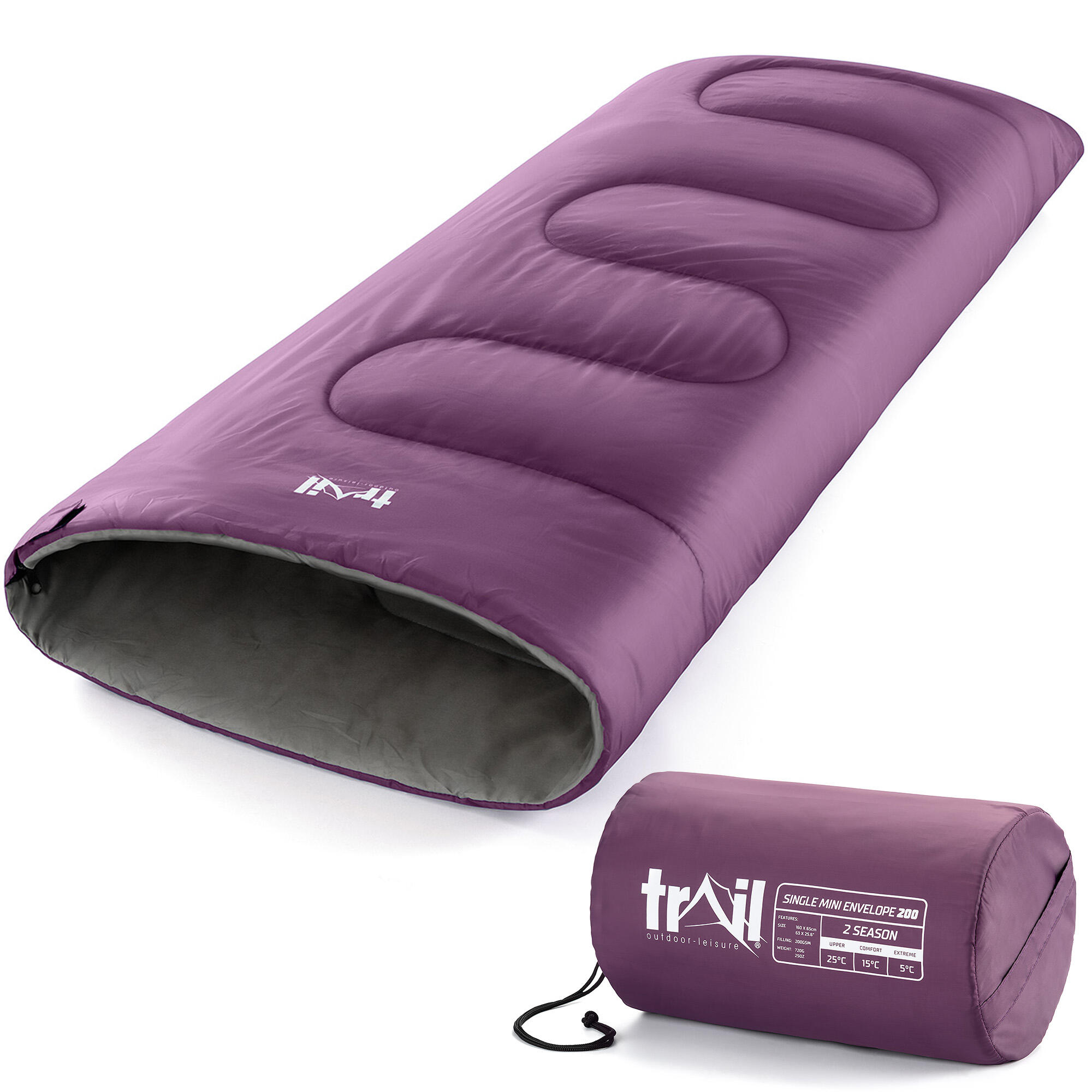 TRAIL OUTDOOR LEISURE Kids Sleeping Bag 2 Season Mini Junior Envelope Outdoor Camping 200gsm Trail