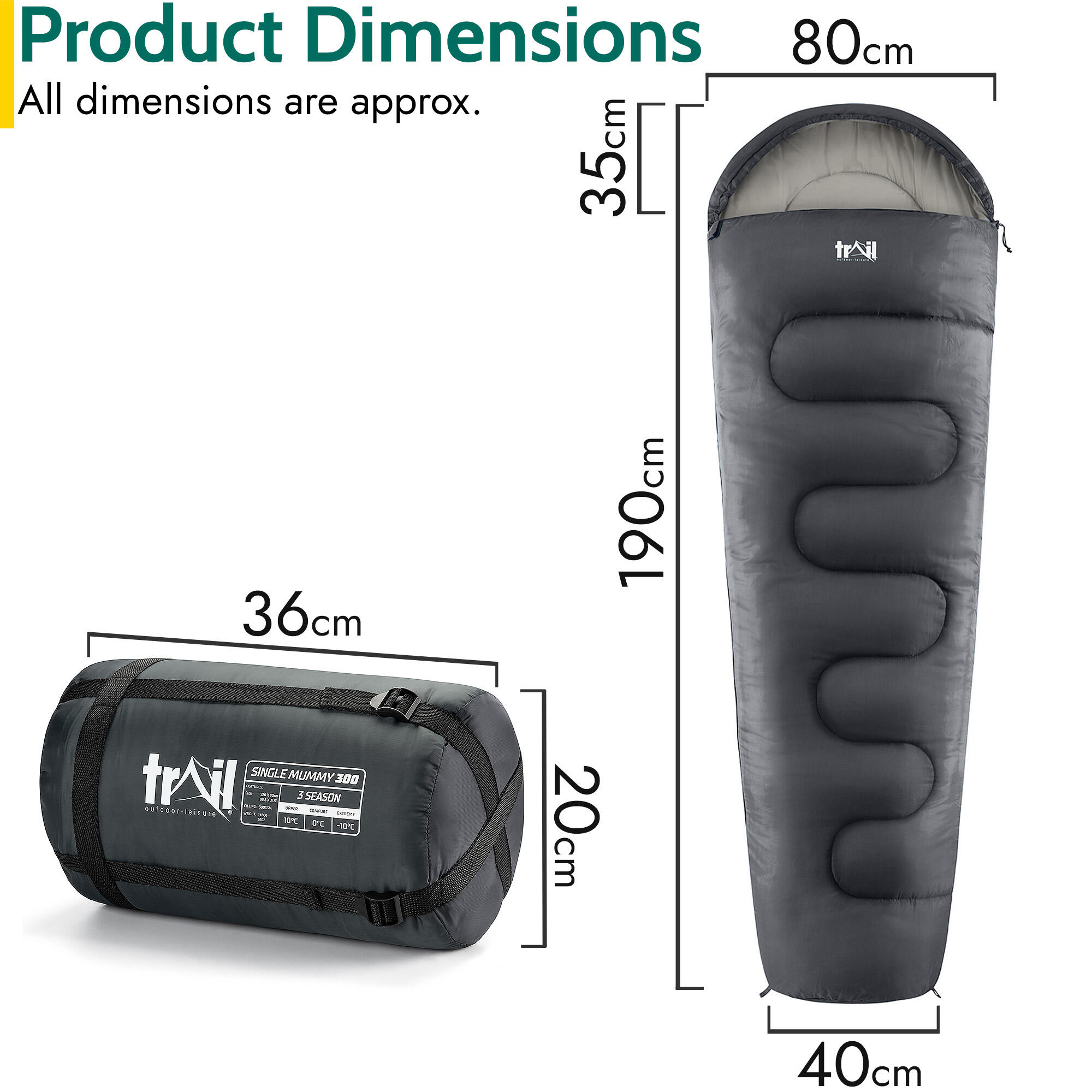 Mummy Sleeping Bag 3 Season Waterproof Adult Single Outdoor Camping Trail 6/6