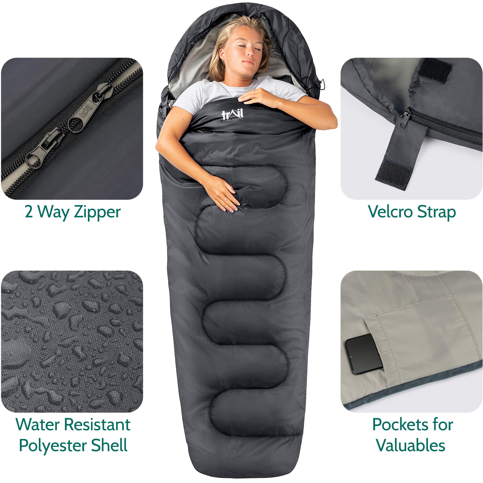 Mummy Sleeping Bag 3 Season Waterproof Adult Single Outdoor Camping Trail 4/6
