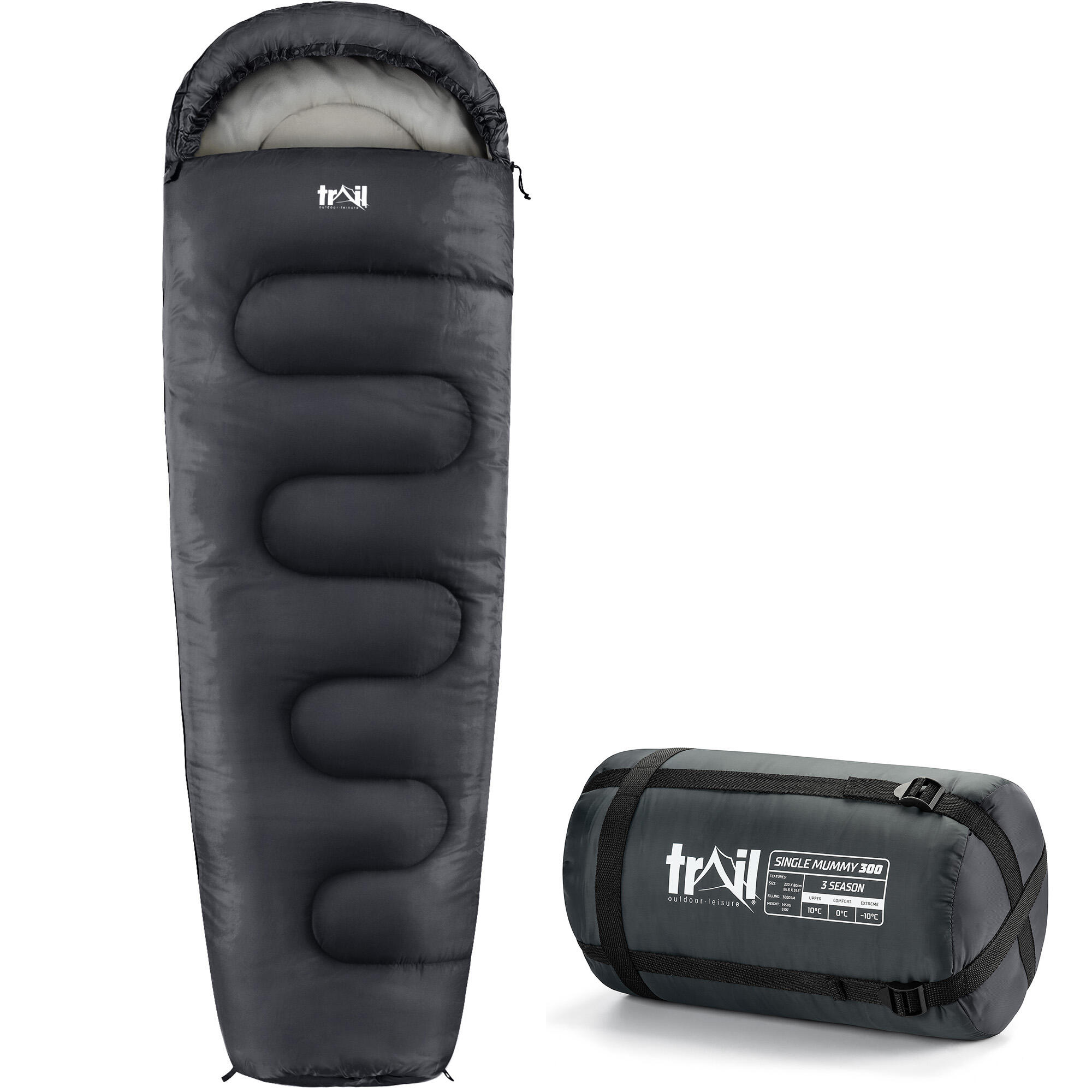 TRAIL OUTDOOR LEISURE Mummy Sleeping Bag 3 Season Waterproof Adult Single Outdoor Camping Trail