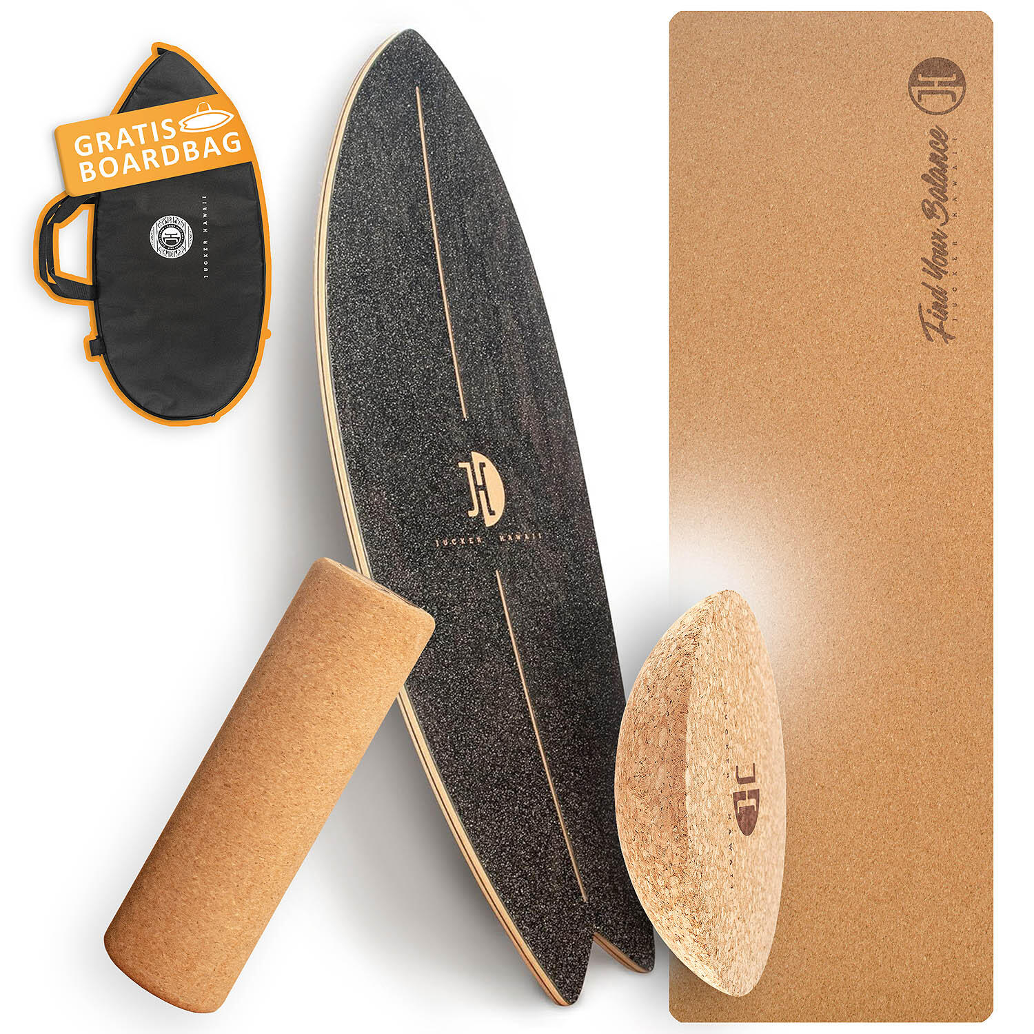 Balanceboard OCEAN ROCKER Black XL Set | Korkrolle + Korkmatte + Plank Ball 1/7