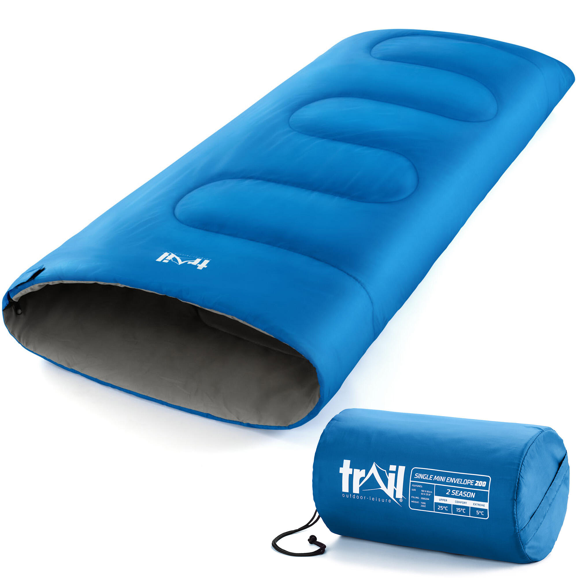 TRAIL OUTDOOR LEISURE Kids Sleeping Bag 2 Season Mini Junior Envelope Outdoor Camping 200gsm Trail