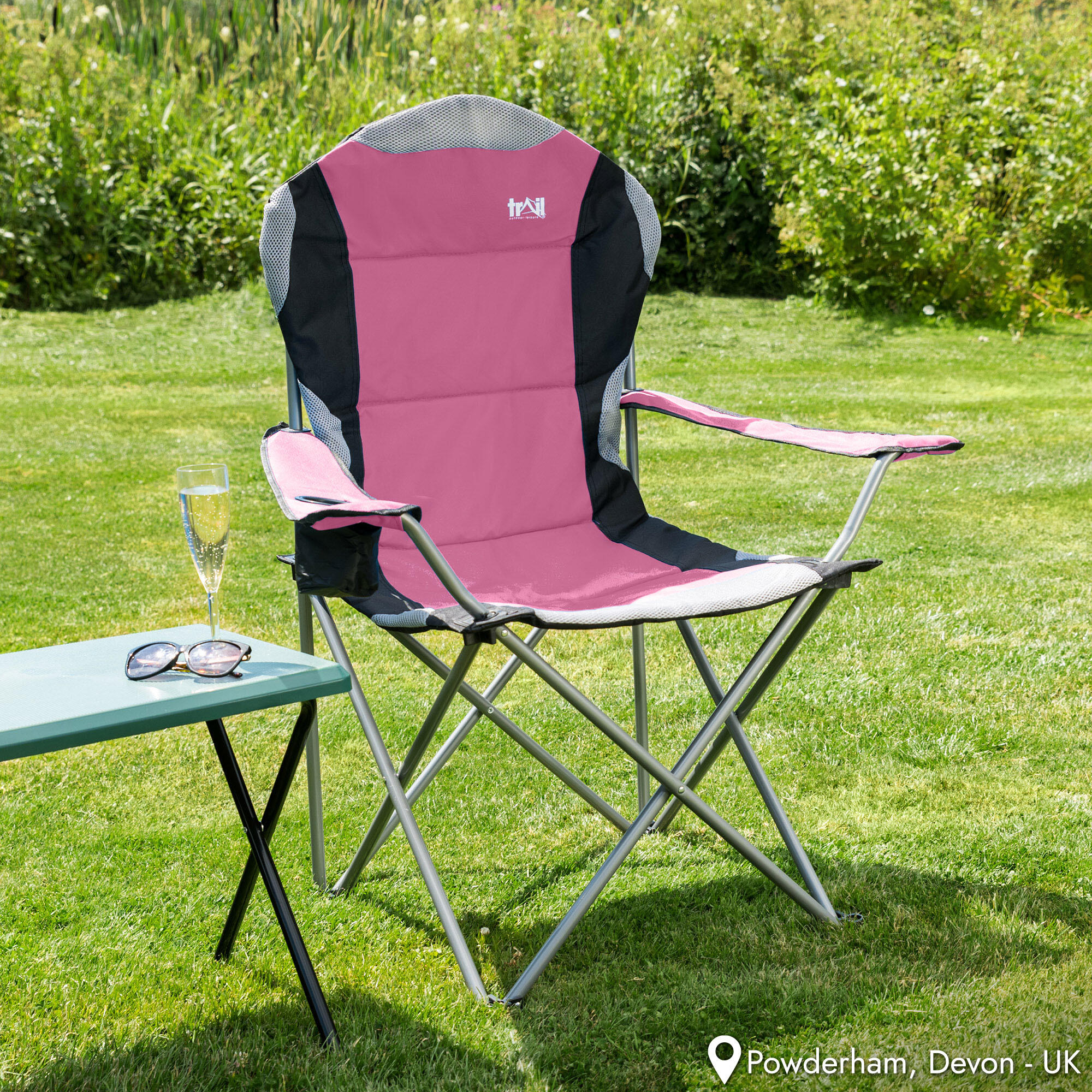 Folding Camping Chair Deluxe Padded High Back Portable Garden Fishing Trail 2/7