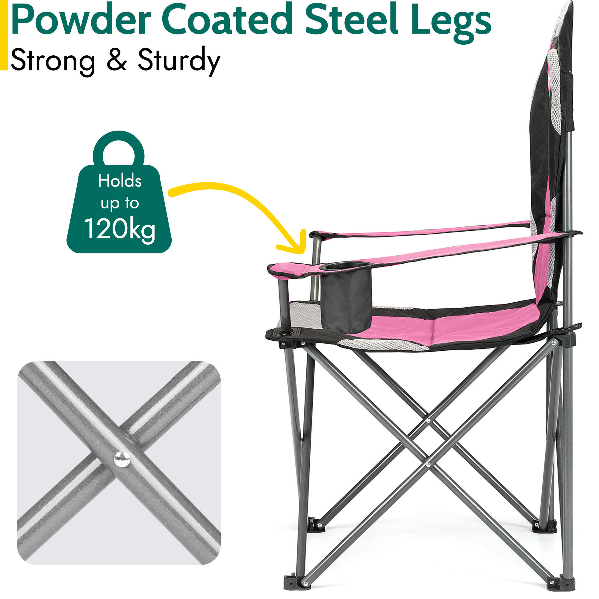Folding Camping Chair Deluxe Padded High Back Portable Garden Fishing Trail 3/7