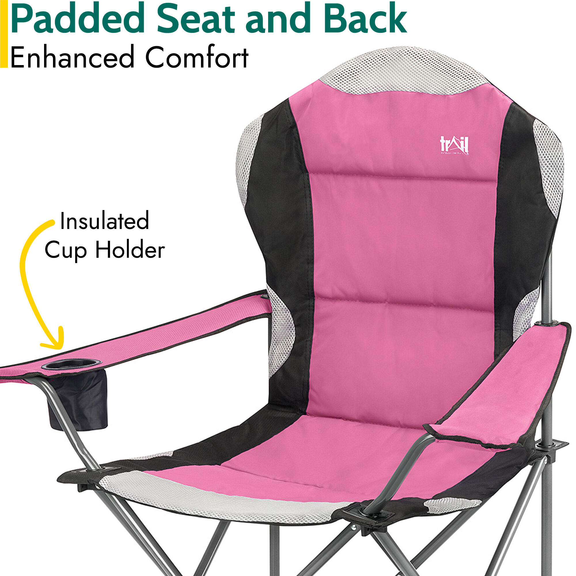 Folding Camping Chair Deluxe Padded High Back Portable Garden Fishing Trail 4/7