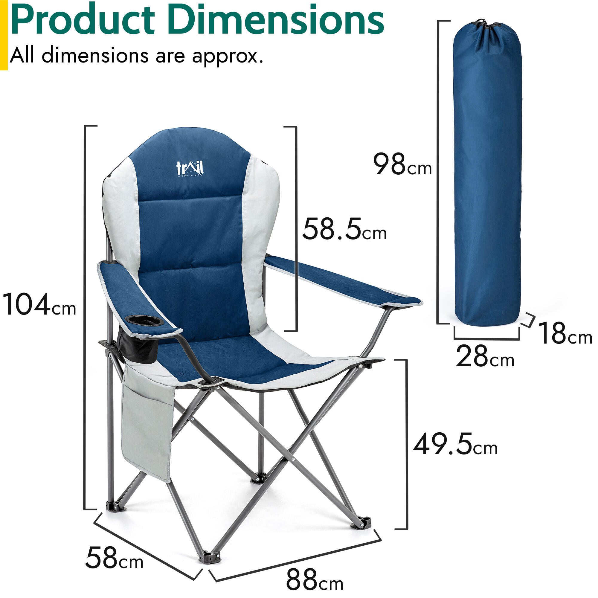 Padded Camping Chair High Back Portable Folding Outdoor Seat Trail (Twin Pack) 7/7