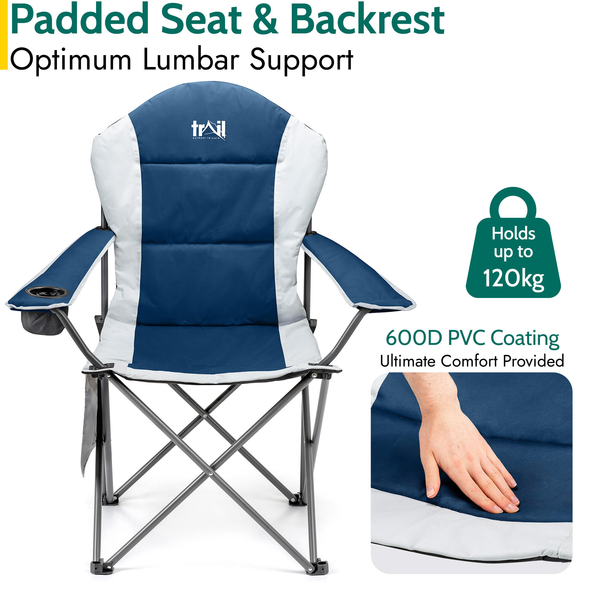 Padded Camping Chair High Back Portable Folding Outdoor Seat Trail (Twin Pack) 4/7
