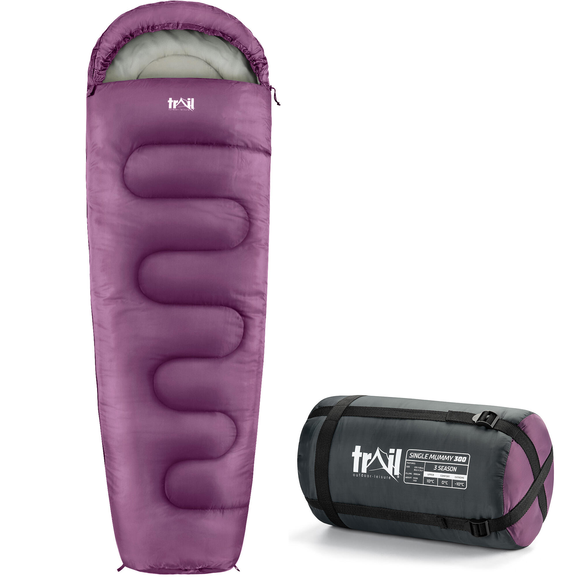 TRAIL OUTDOOR LEISURE Mummy Sleeping Bag 3 Season Waterproof Adult Single Outdoor Camping Trail