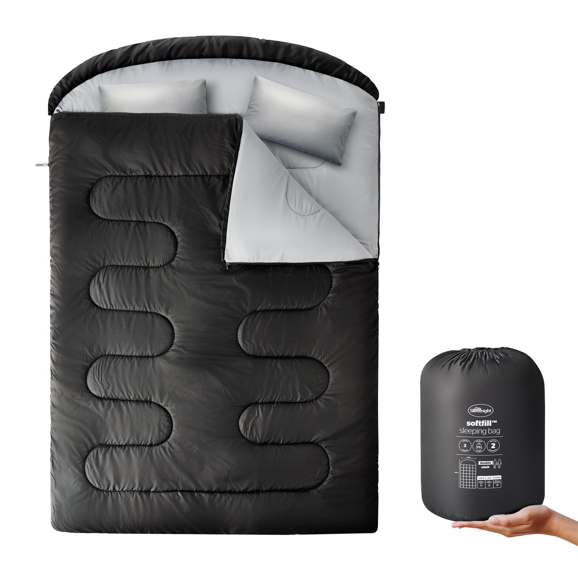 SILENTNIGHT Camping Collection Adult Sleeping Bag - Black - Double