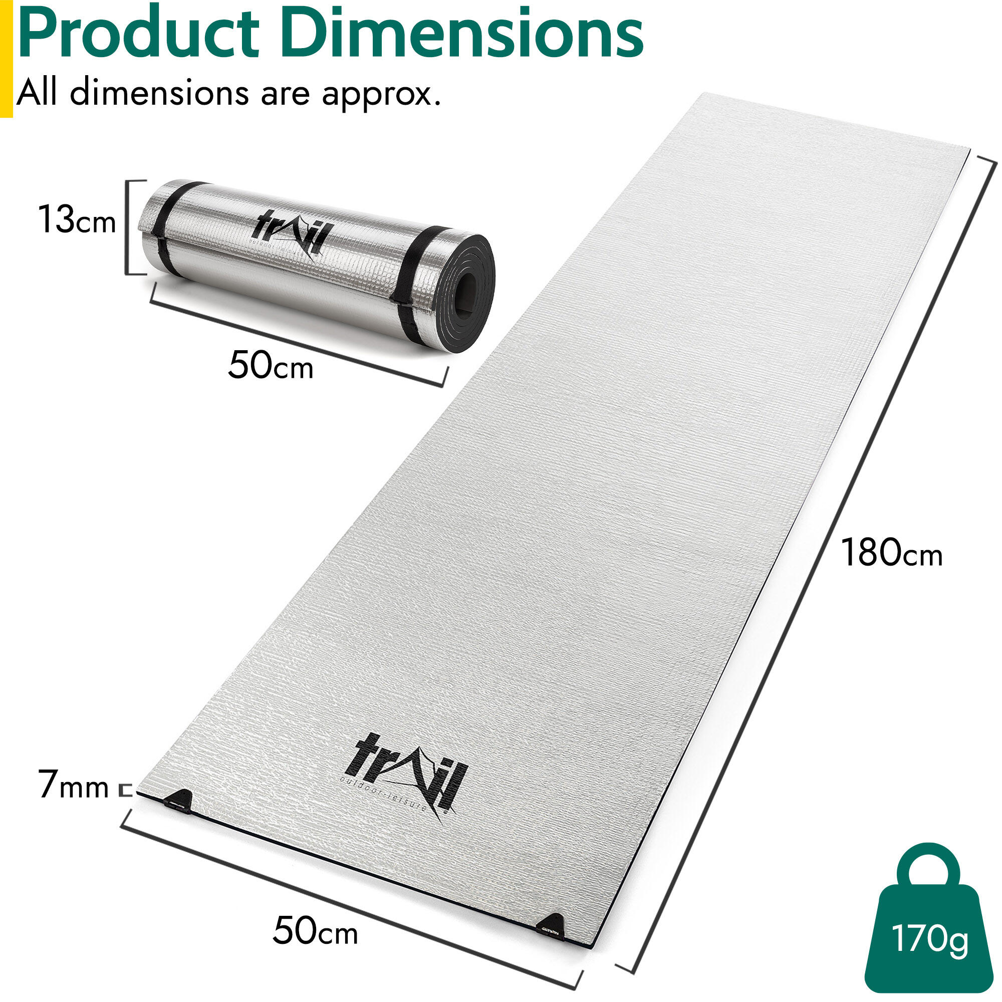 Foil Camping Mat 7mm Thick Aluminium Sleeping Roll Pad Waterproof Thermal Trail 7/7