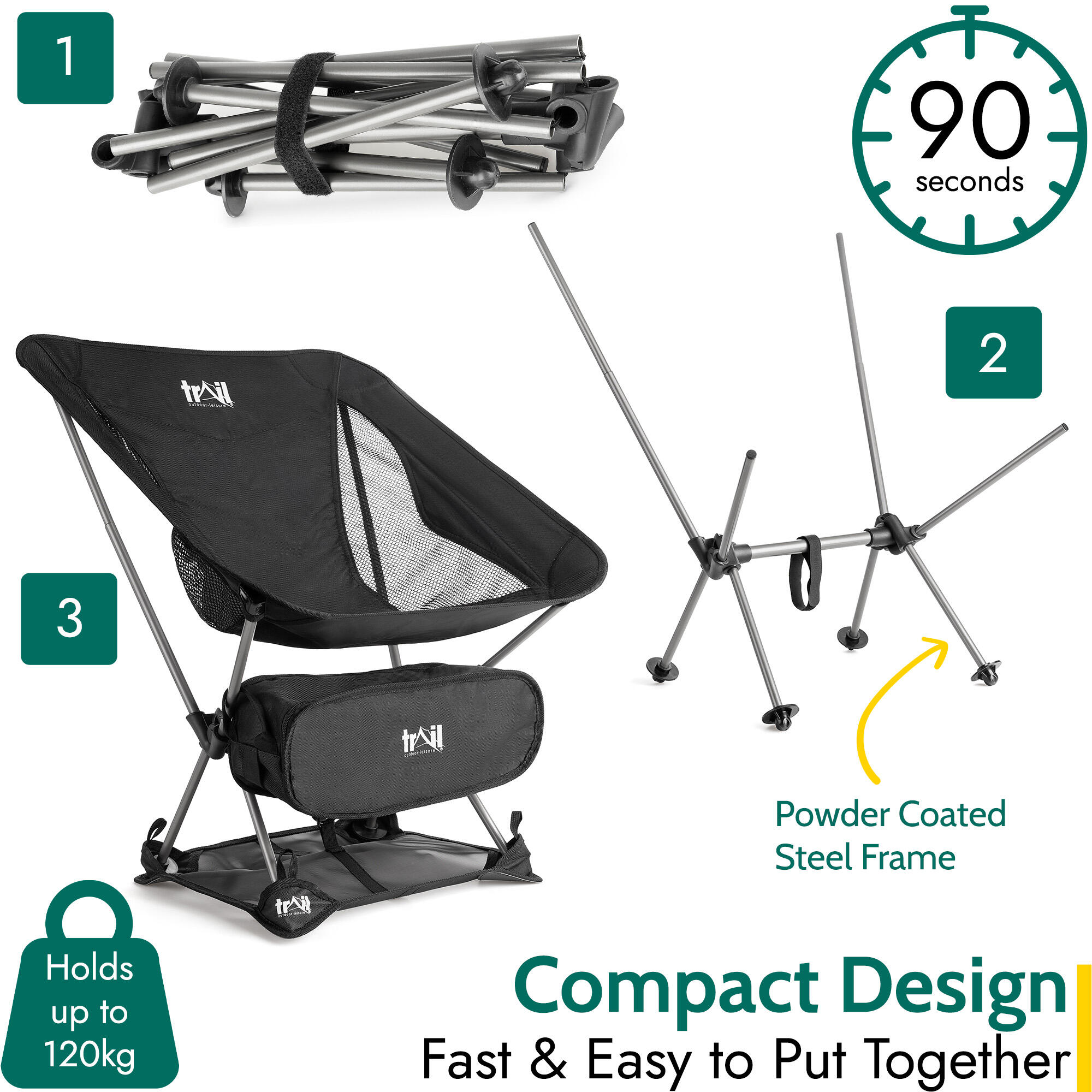 Folding Camping Chair Lightweight Portable Outdoor Garden Beach Seat Trail 5/7