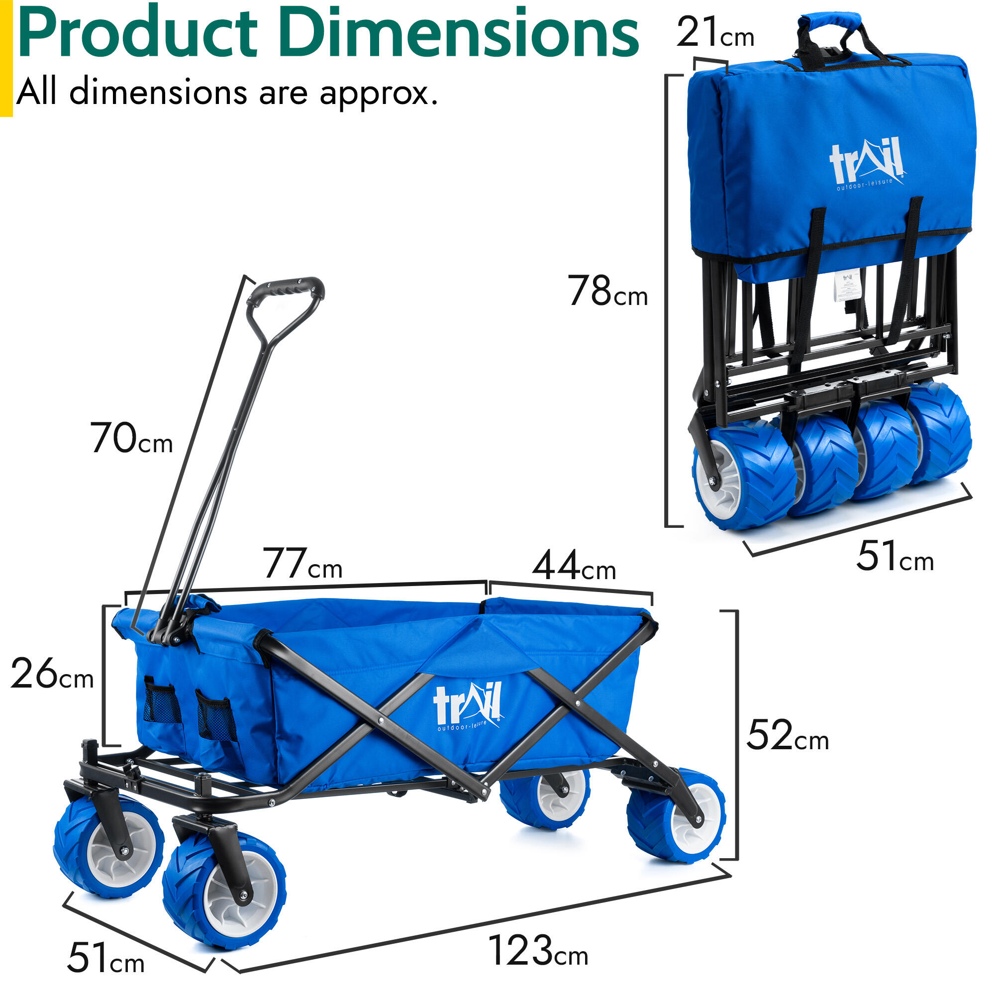 Folding Beach Trolley Camping Cart All Terrain Wheels Festival Garden 60kg Trail 6/7