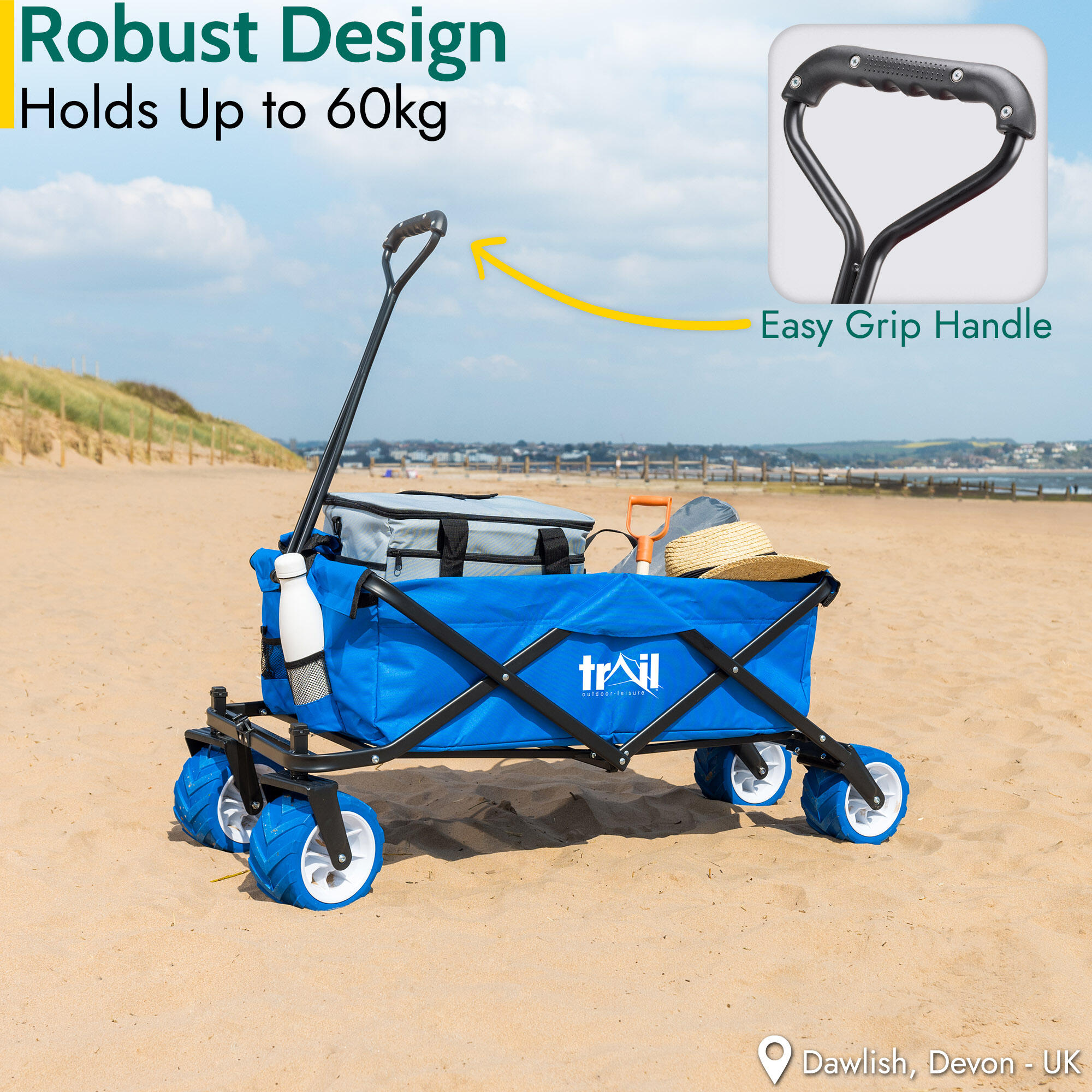 Folding Beach Trolley Camping Cart All Terrain Wheels Festival Garden 60kg Trail 2/7