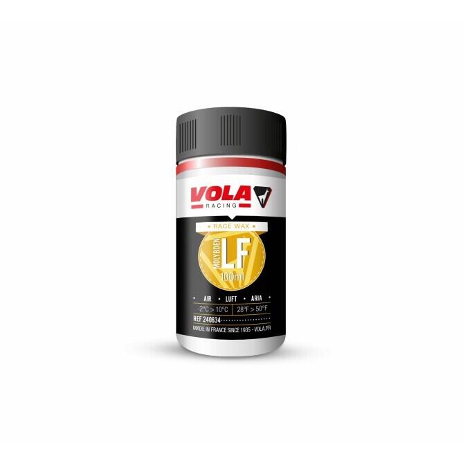 Fluorinated ski racing wax for wet, fine-grained snow and warm temperatures Vola